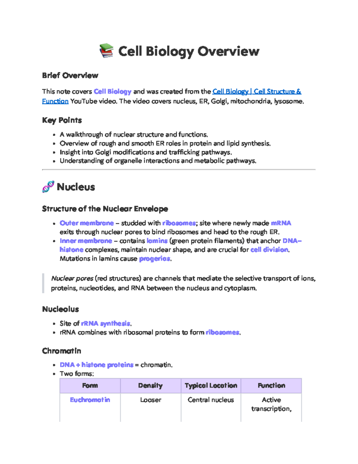 Cell Biology (CB101) Overview: Cell Structure & Function Notes - Studocu