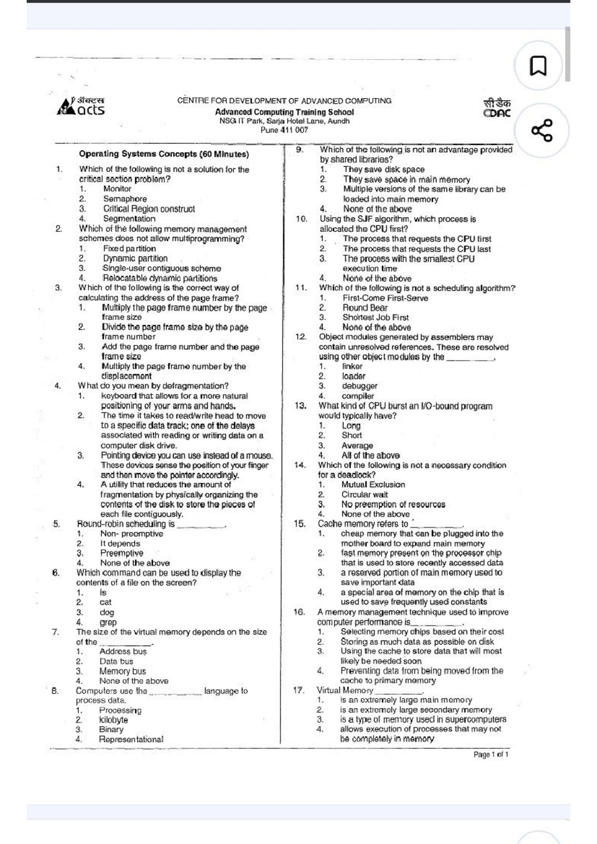 Operating Systems and C++ Practice Material (OS 101) - Studocu