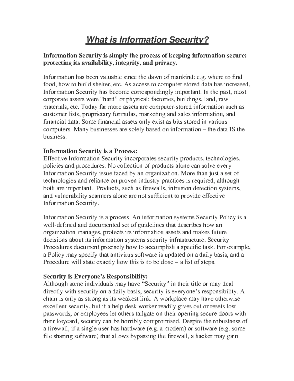 Comprehensive Overview of Info Sec Policies & Practices (IS 101) - Studocu