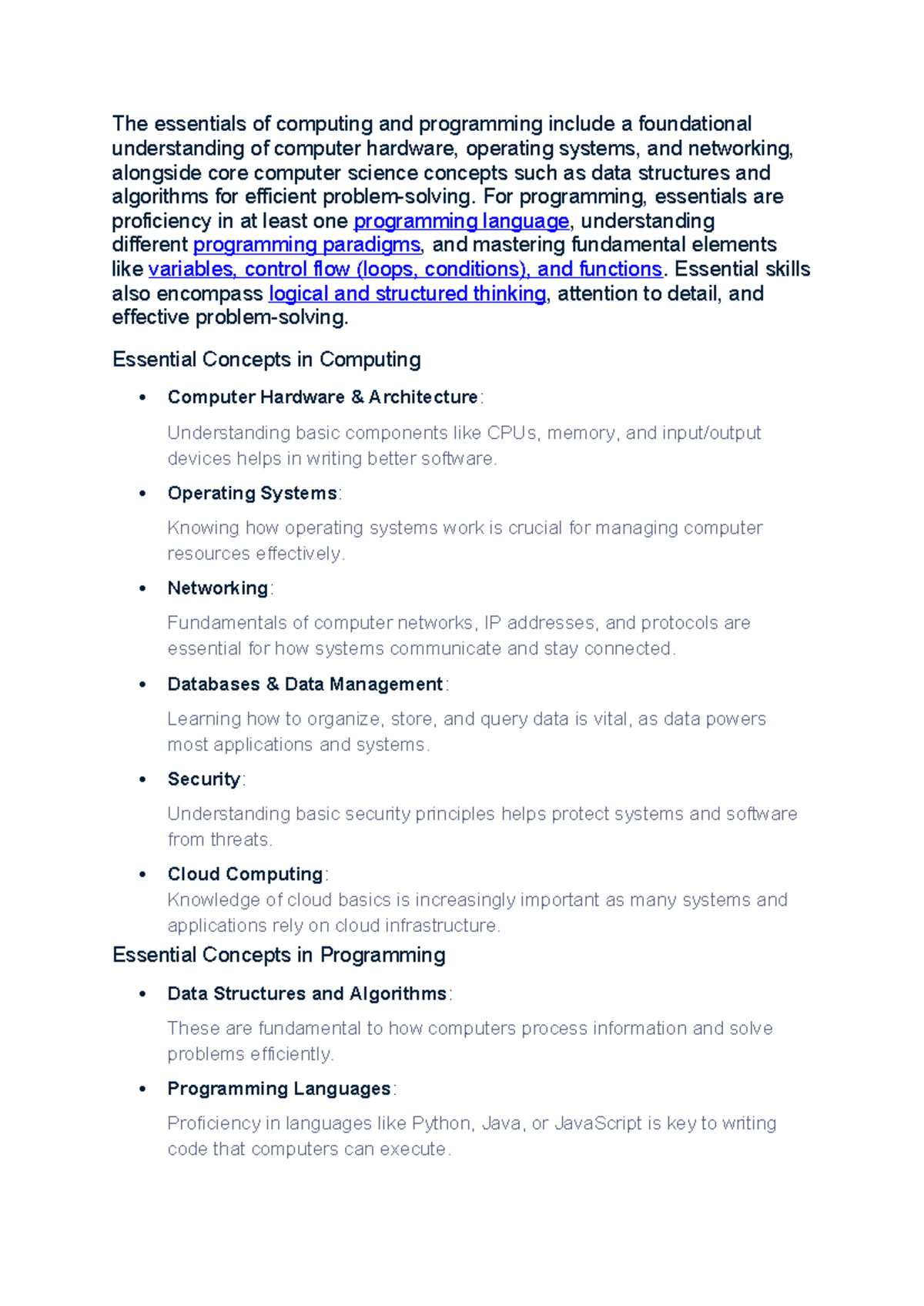 CS101: Essentials of Computing & Programming Overview - Studocu