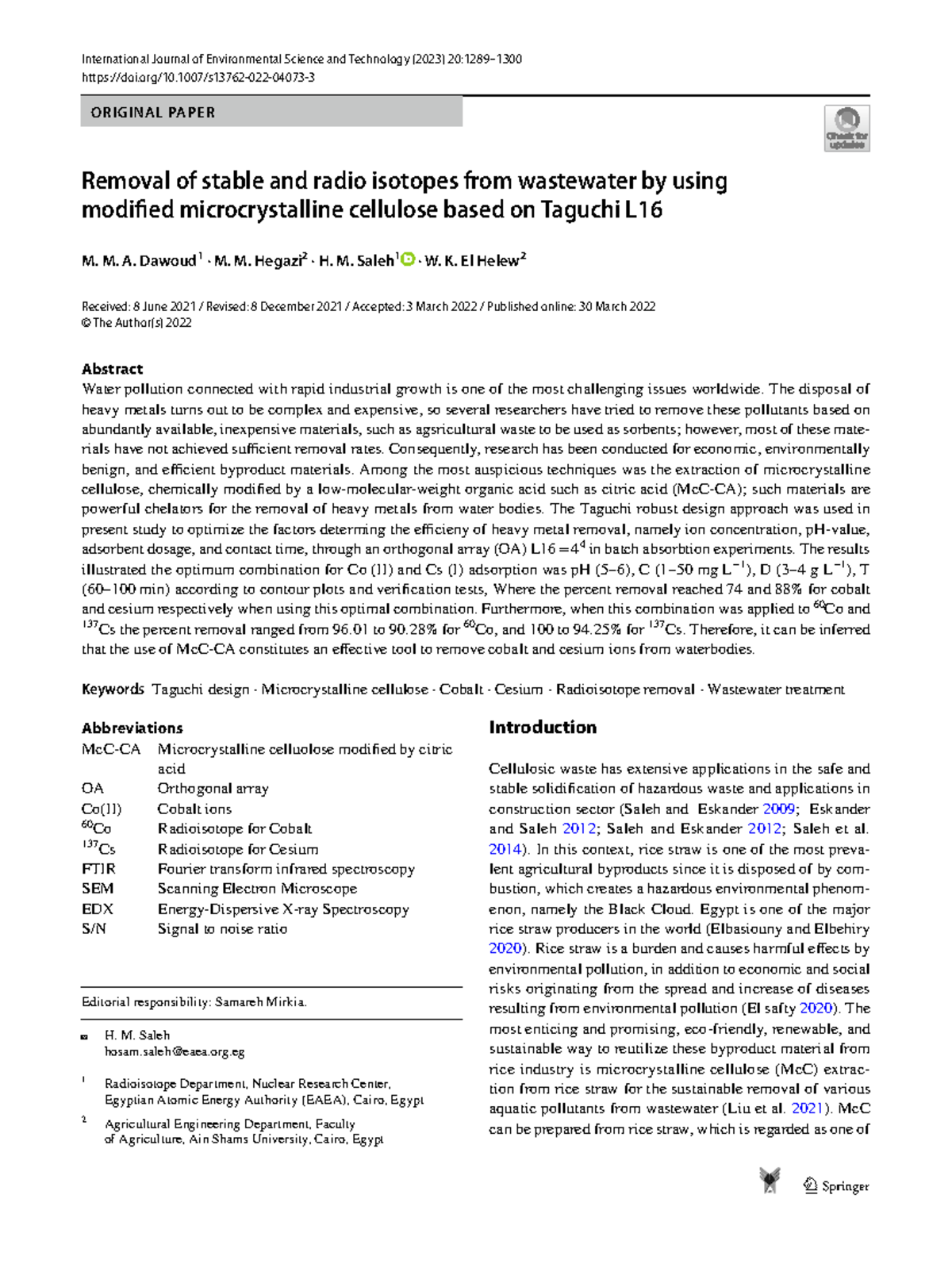 S13762 022 04073 3 - Removal of Cobalt and Cesium from Wastewater Using ...