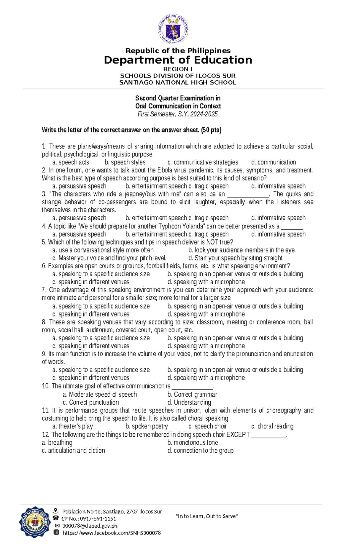 OCC-2Q Exam 2024 - Oral Communication in Context Questions & Answers ...