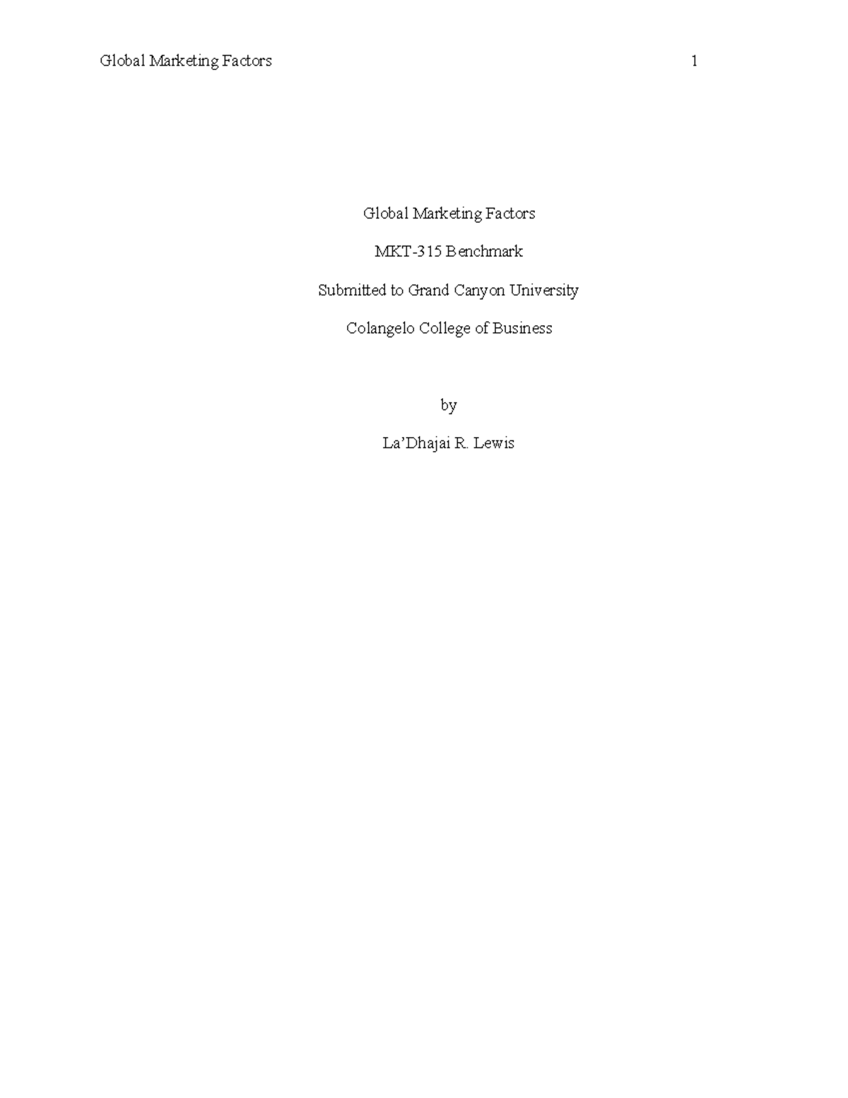 MKT-315 Global Marketing Factors: Cultural Considerations and ...