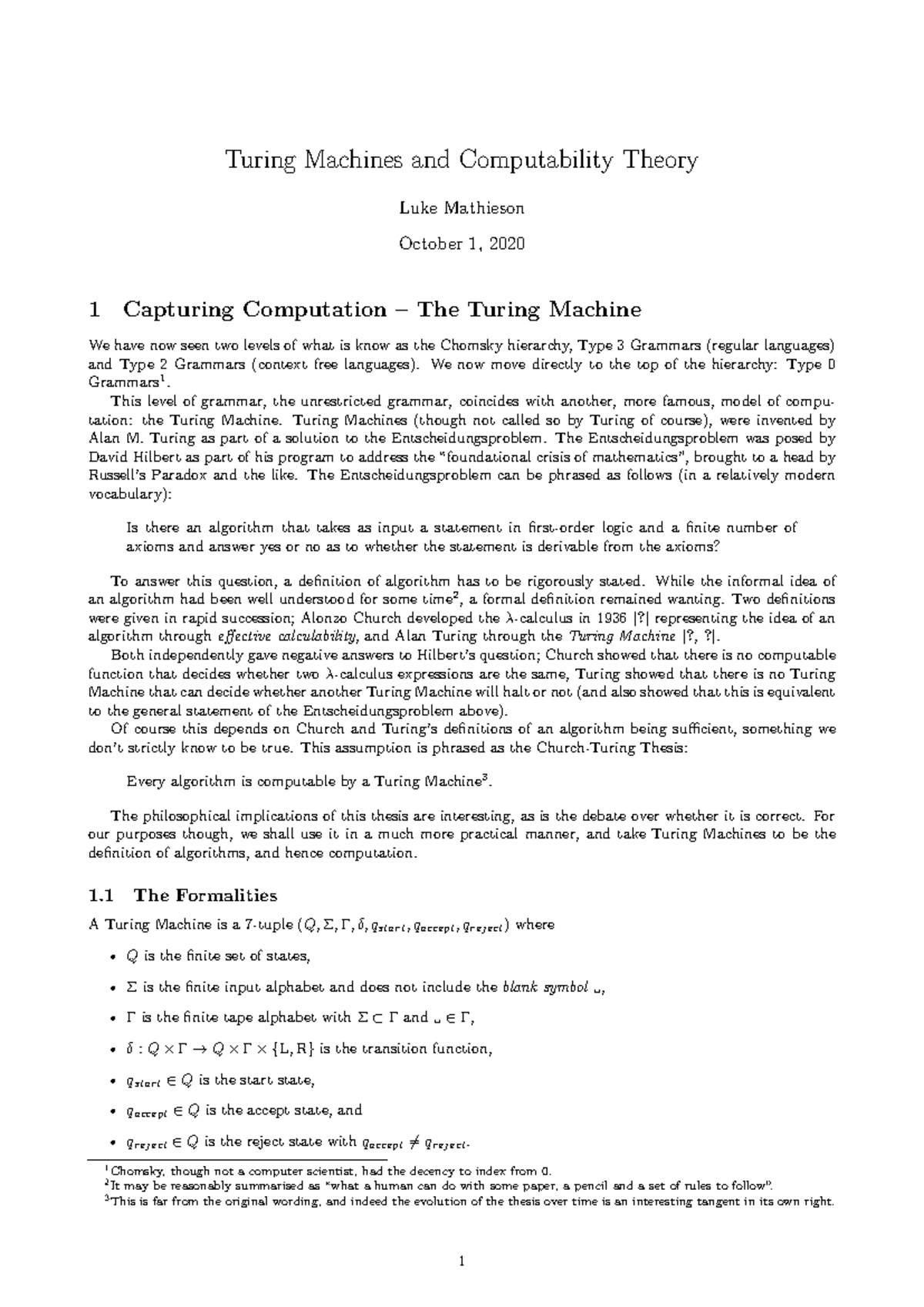 41080 Theory of Computing: Turing Machines & Computability Notes - Studocu