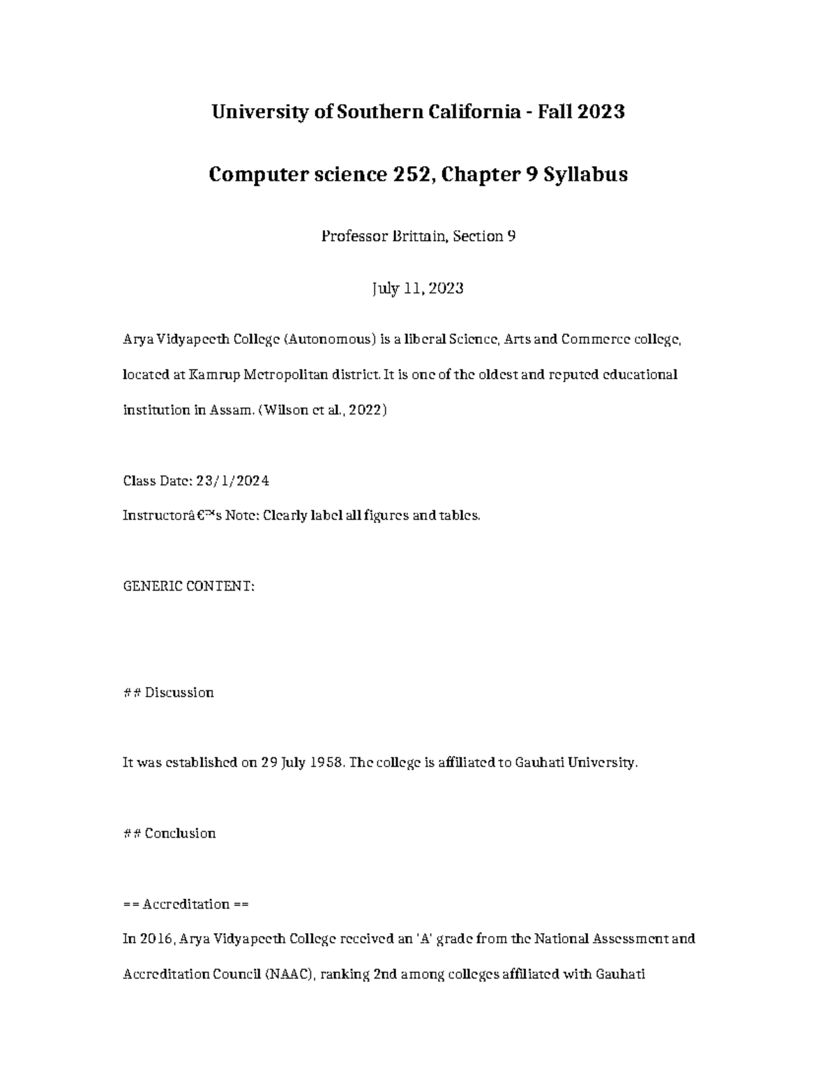 Computer Science 252 Chapter 9 Syllabus - University of Southern ...