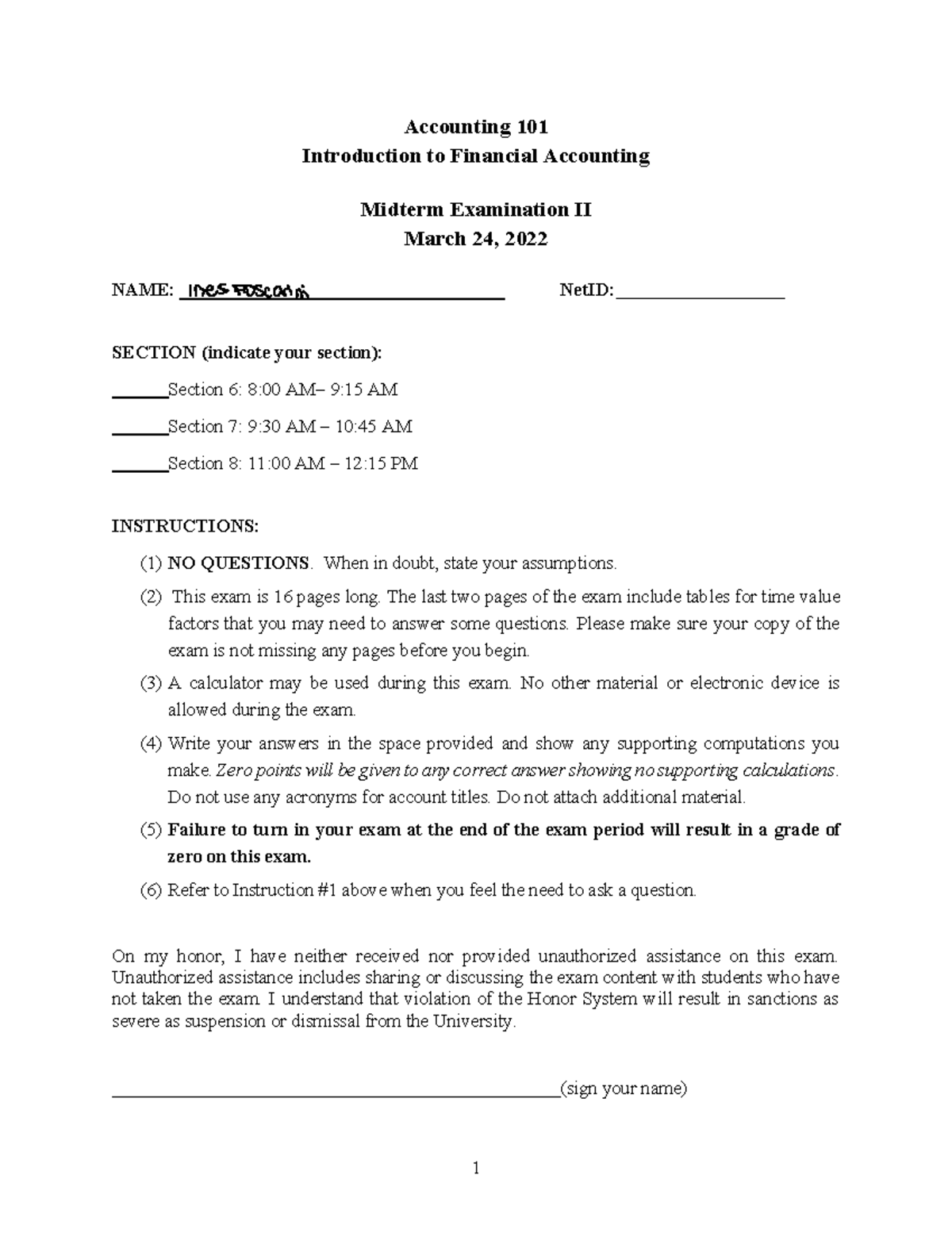Accounting 101 Midterm Exam II Practice - March 24, 2022 - Studocu