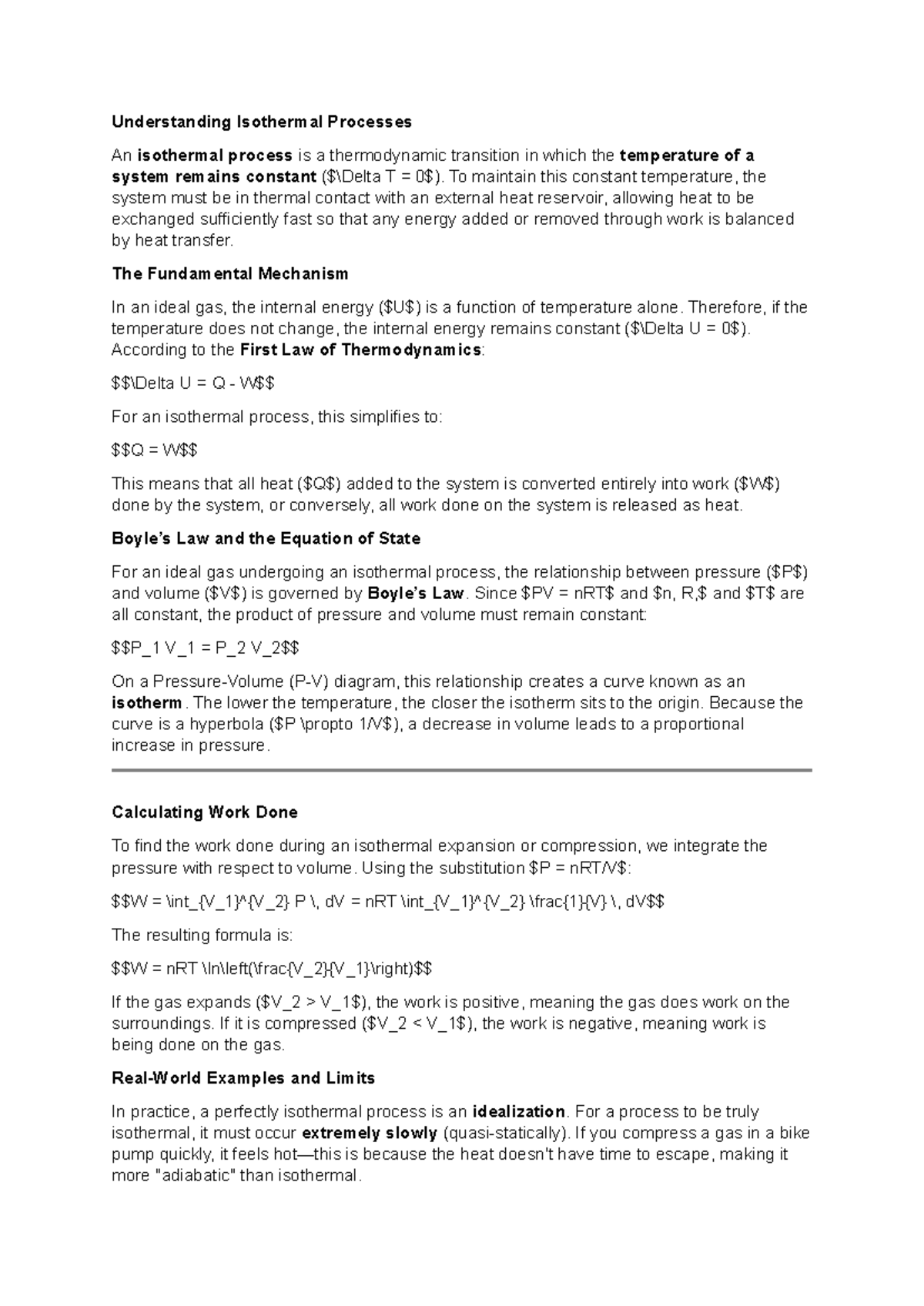 Understanding Isothermal Processes in Thermodynamics - Studeersnel