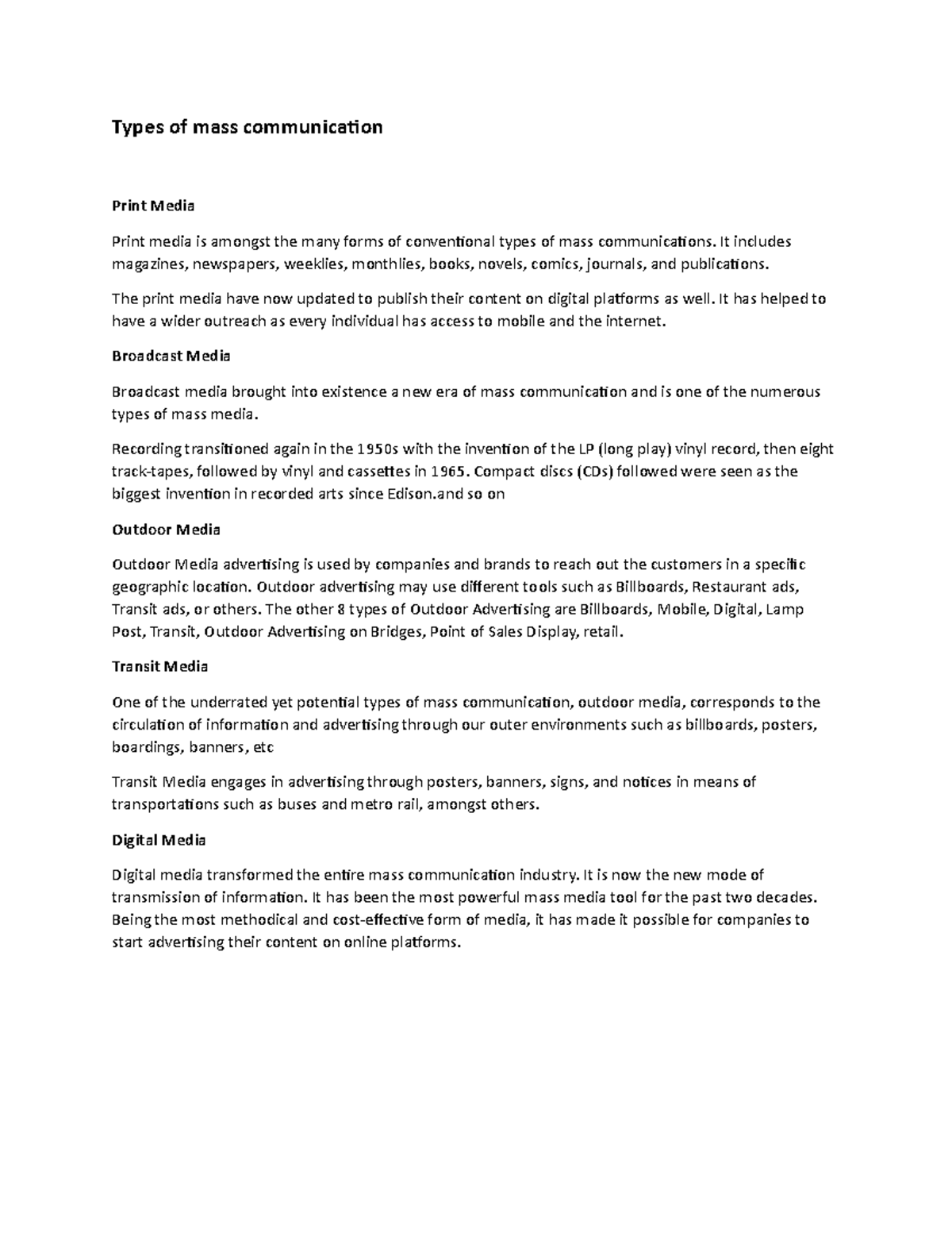 Document - No information - Types of mass communication Print Media ...