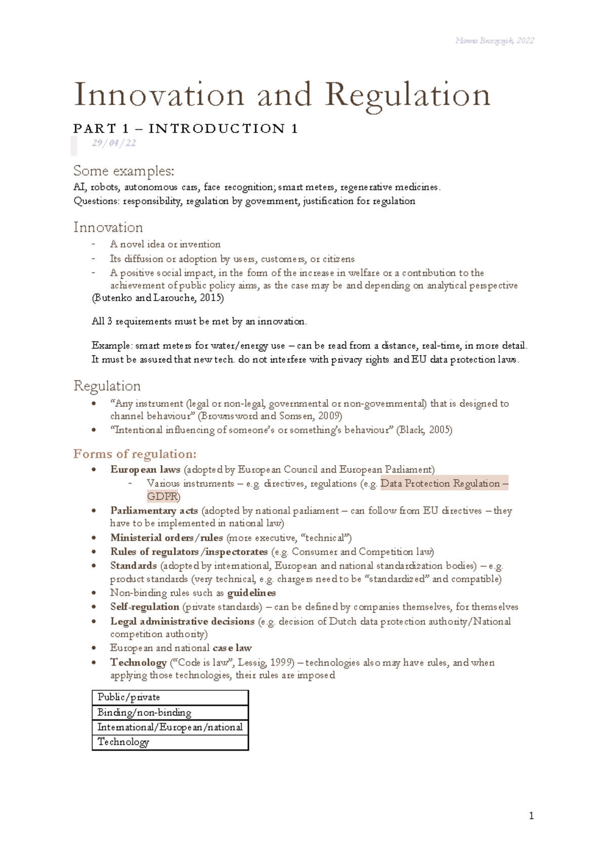 JBL110 - Innovation and Regulation: Key Concepts & Examples 2022 ...