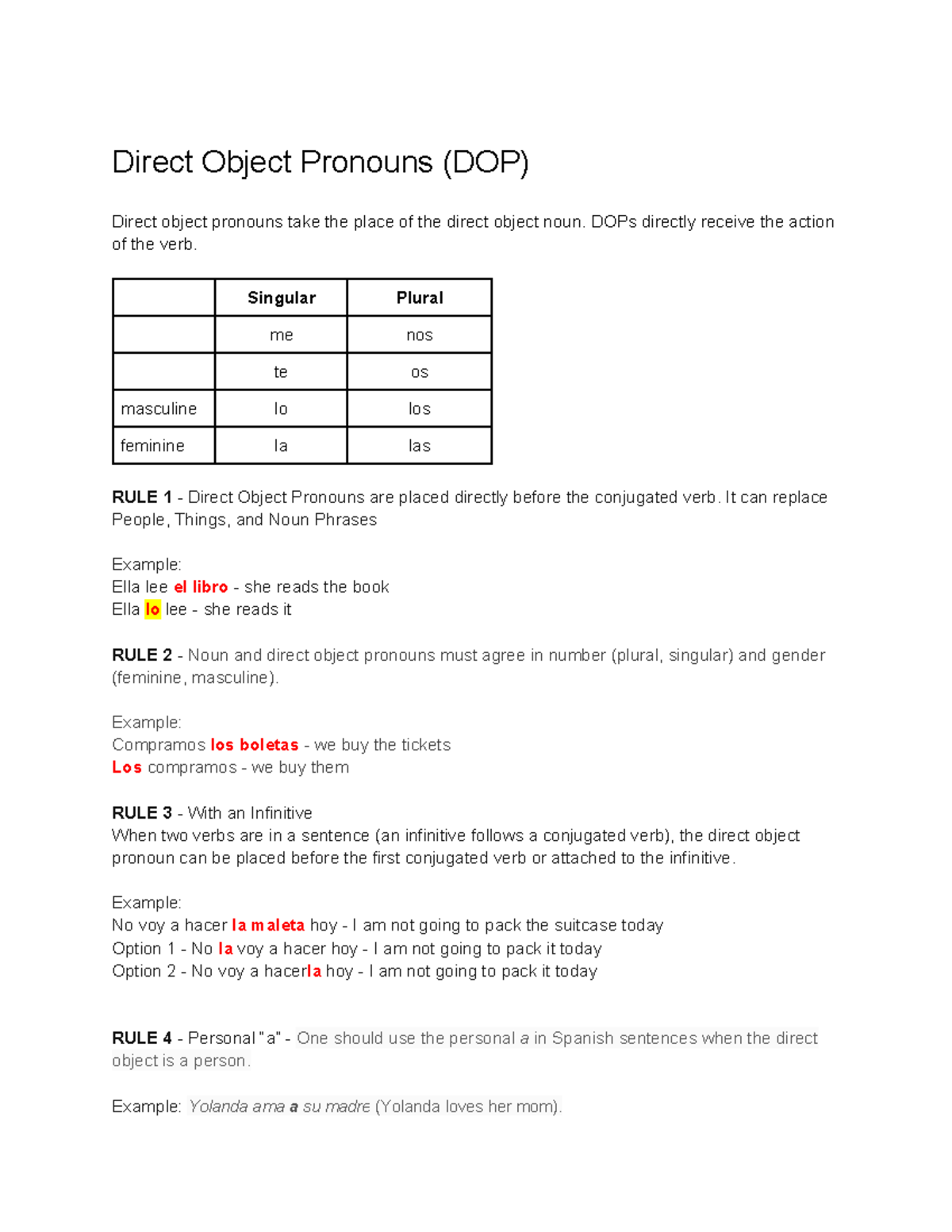 Senderos - Unit Preliminar - Direct Object Pronouns (DOP) Direct object ...
