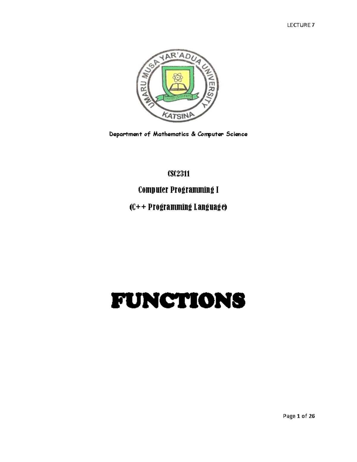 C++ CSC2311 - Lecture 7 - C PROG. - Department of Mathematics ...
