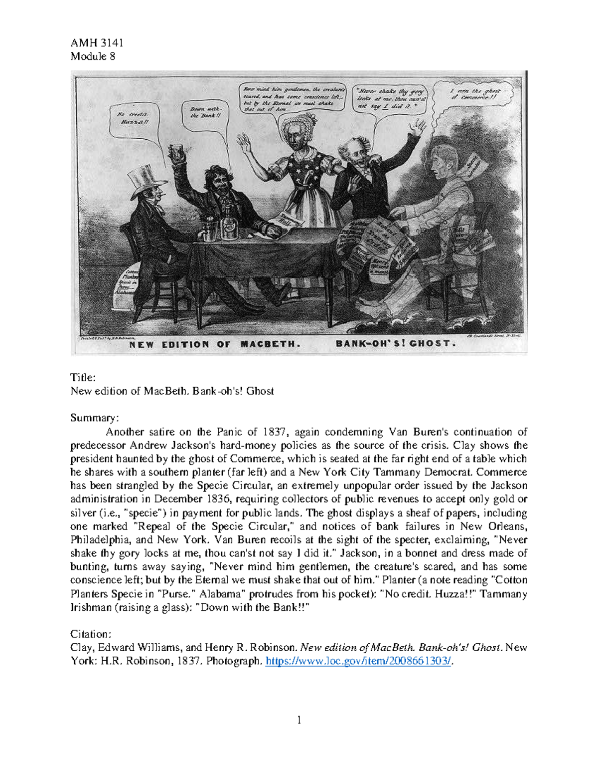 Political Cartoons Analyzing the Jackson-Biddle Conflict: AMH 3141 ...