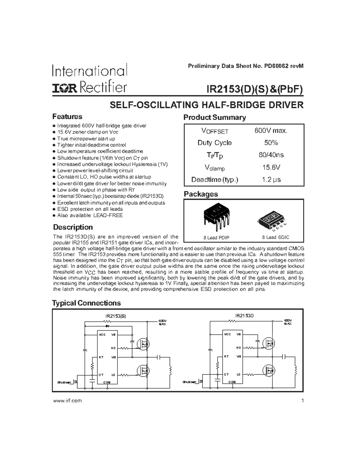 IR2153(D)(S) Driver Preliminary Data Sheet Overview - Studocu