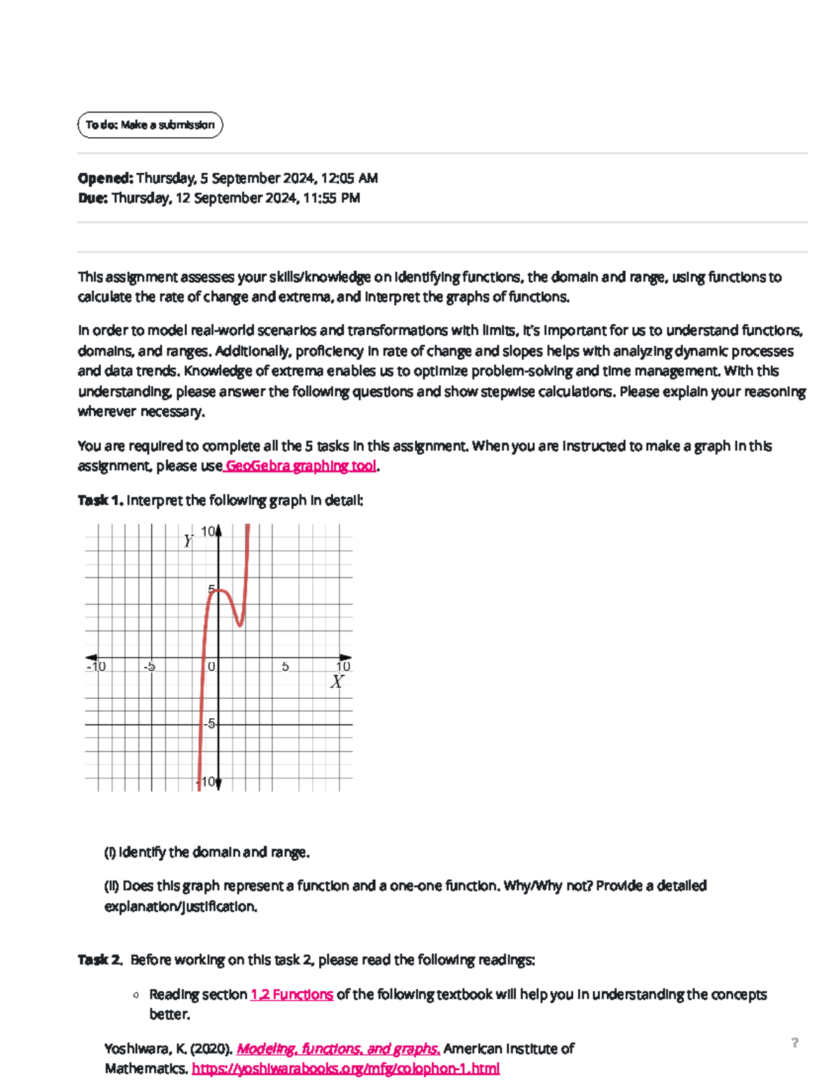 MATH 1201-01 - AY2025-T1 Math Assignment: Functions and Graphs Analysis ...