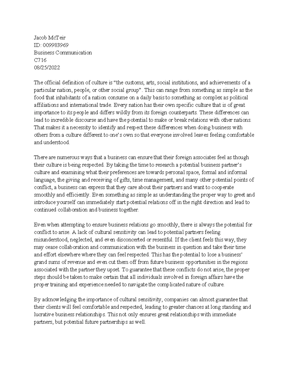 C716 - Cultural Sensitivity in International Business Practices - Studocu