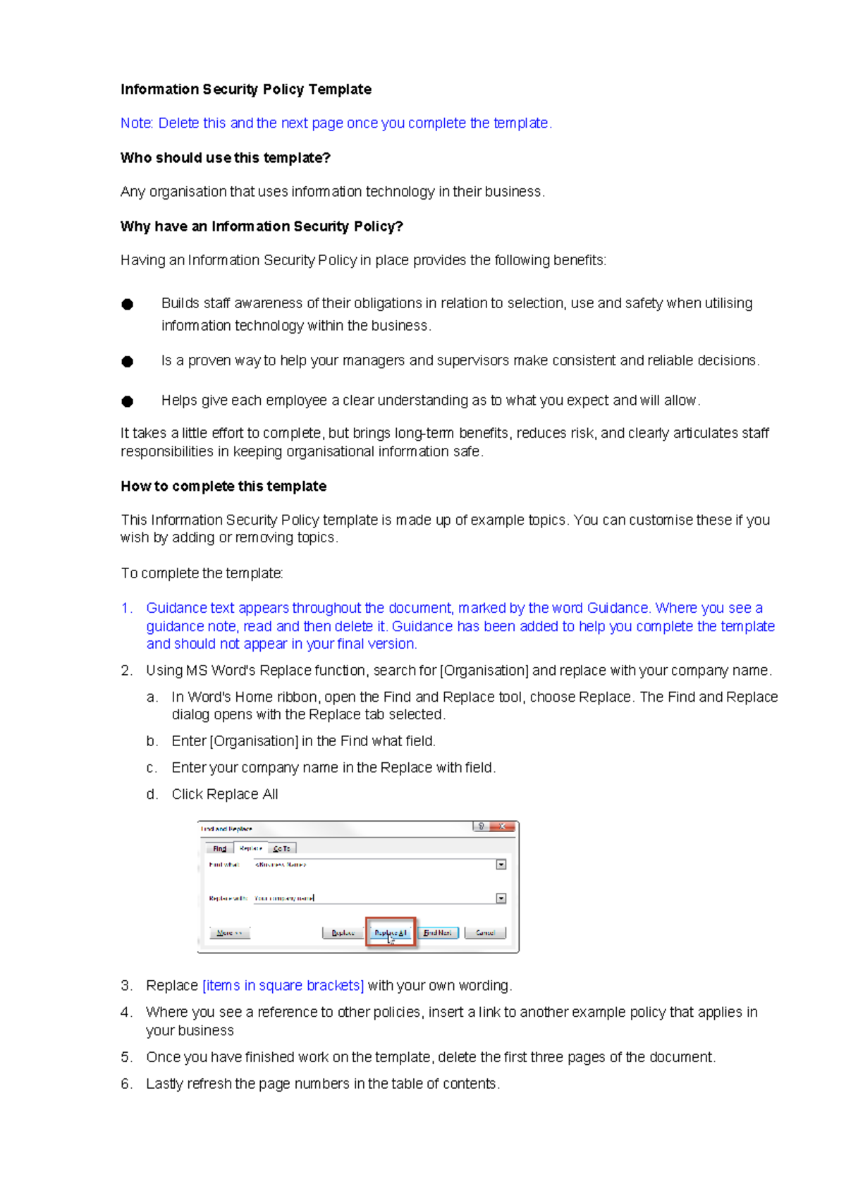 Information Security Policy Template (IS-101) - Studocu