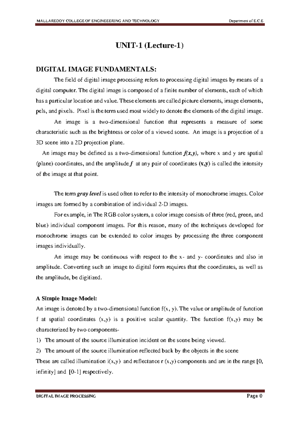 DIP Lecture-1 - DIP lec - UNIT-1 (Lecture-1) DIGITAL IMAGE FUNDAMENTALS ...