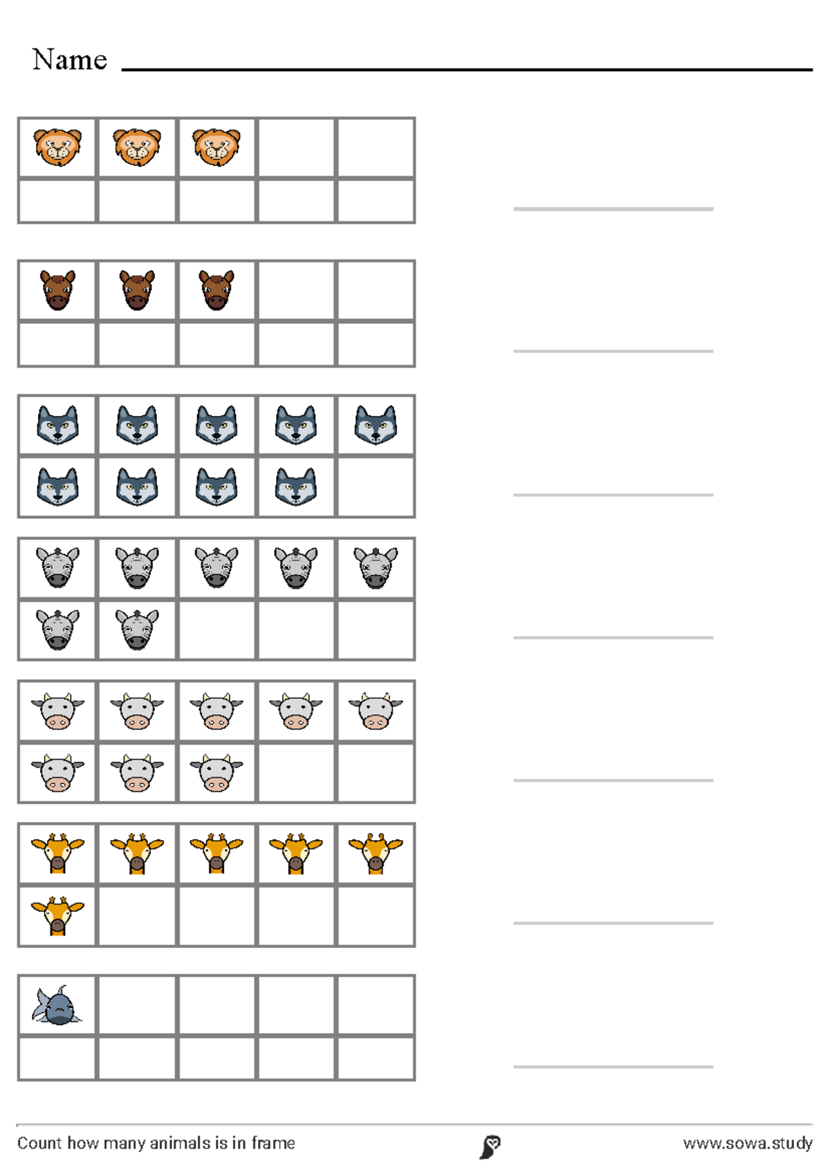 Count how many animals is in frame - Math Worksheet - Język angielski ...