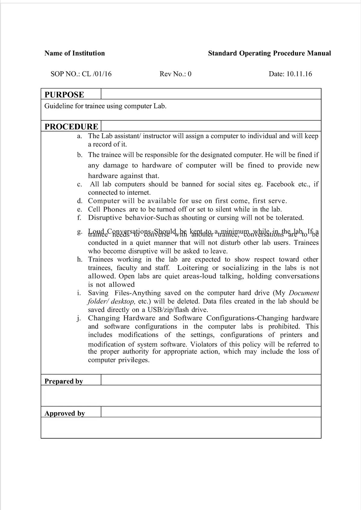 SOP for Computer Utilization & Maintenance in MCA Program - Studocu