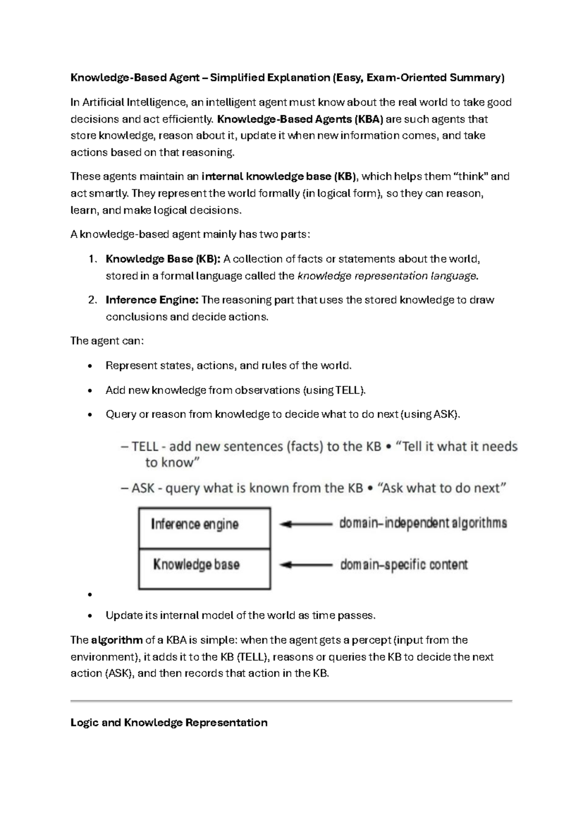 AI Module 4 - Simplified Notes on Intelligent Agents and Logic - Studocu