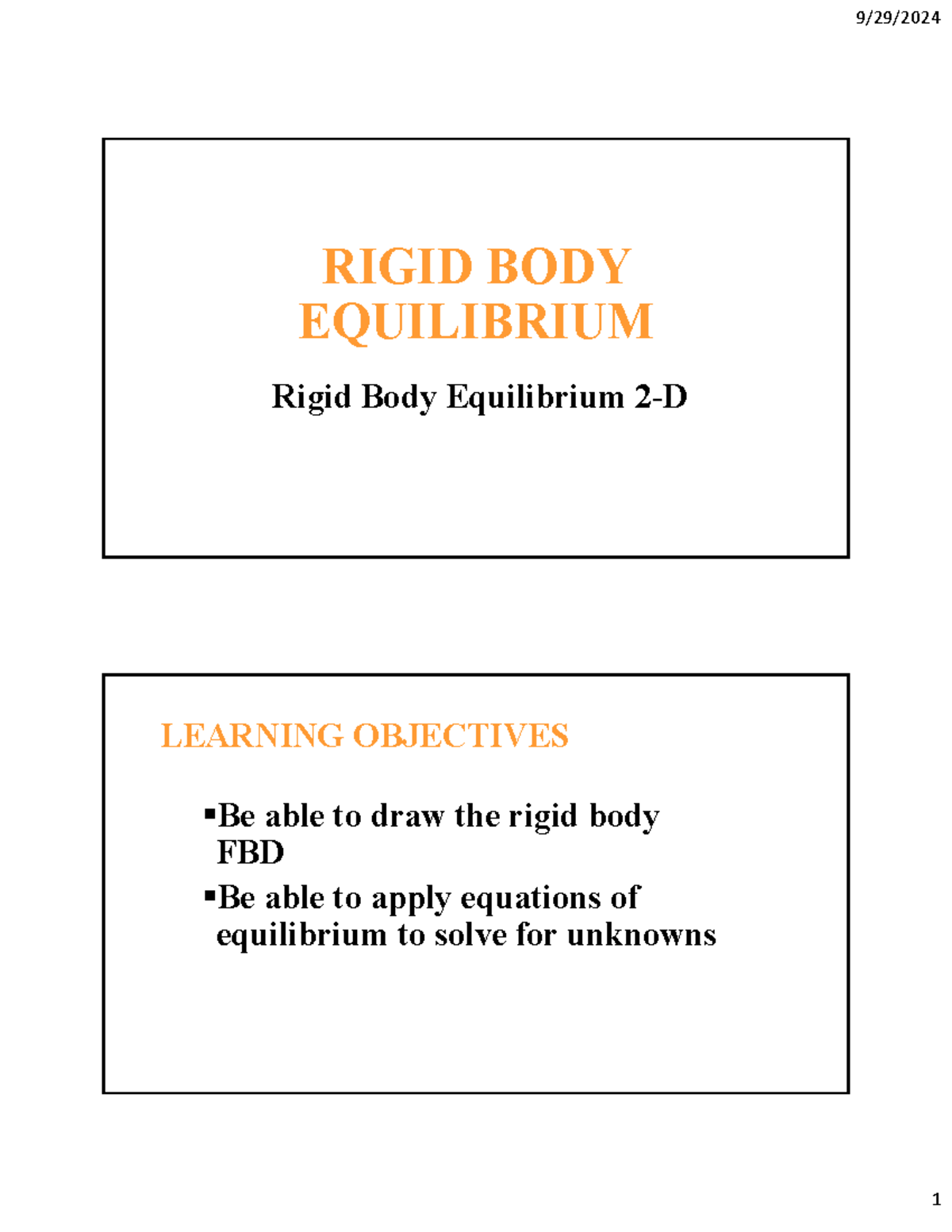 Mechanics 101: Rigid Body Equilibrium 2-D Lecture Notes - Studocu