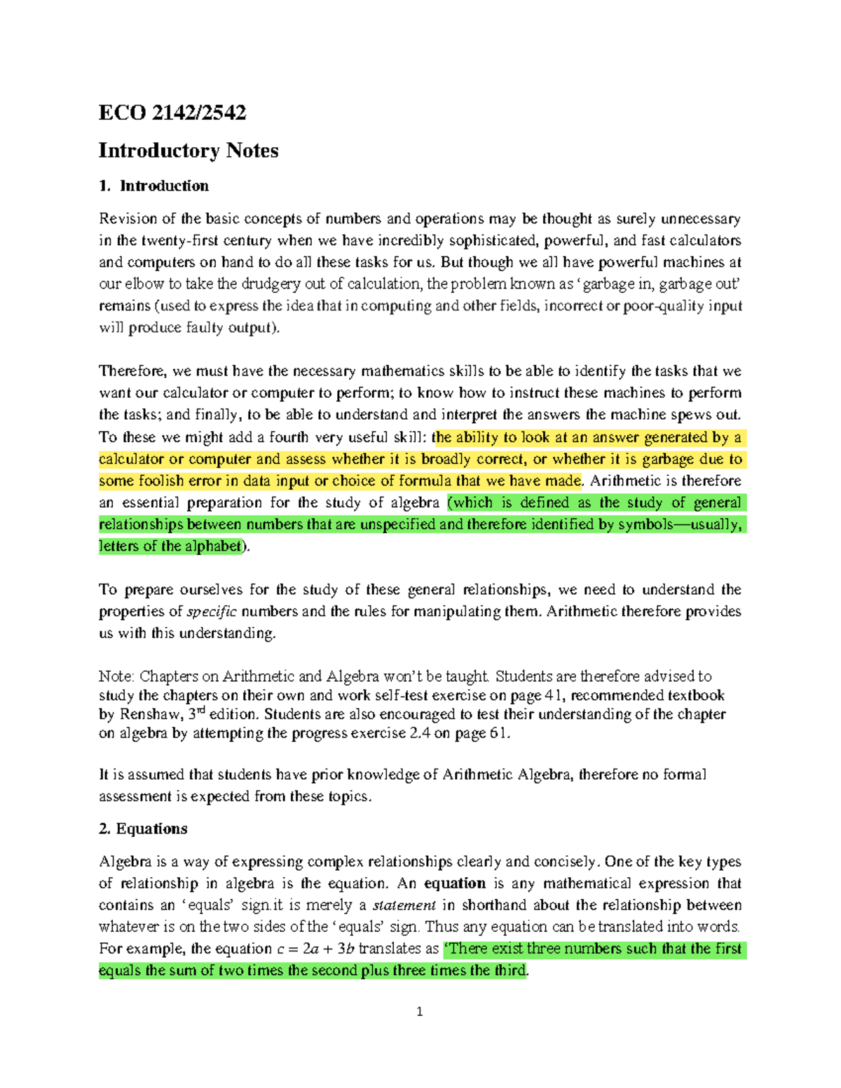 ECO 2542 Final Exam Notes: Key Concepts in Economics and Algebra - Studocu