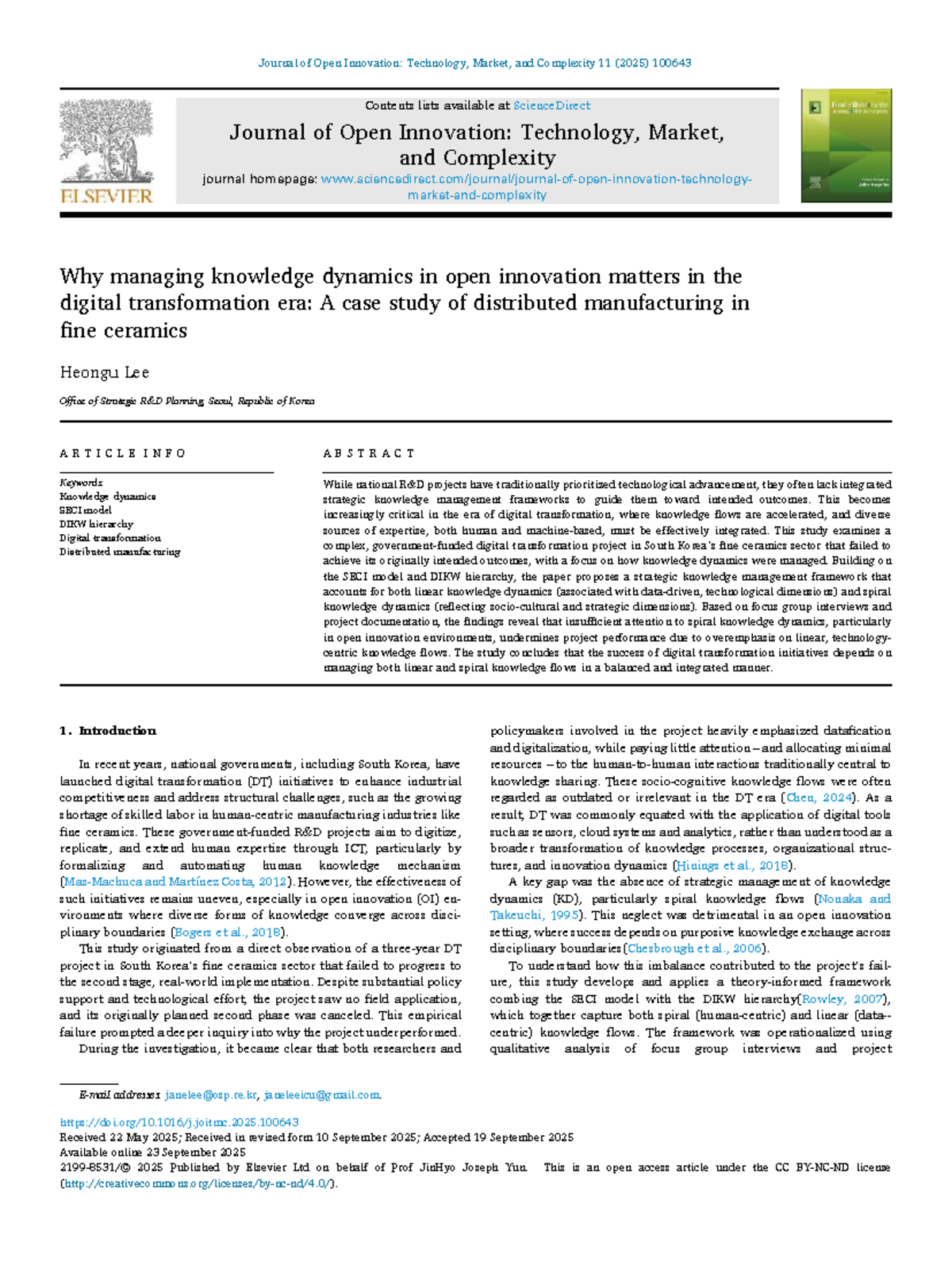 Managing Knowledge Dynamics in Open Innovation: A Case Study (2025 ...