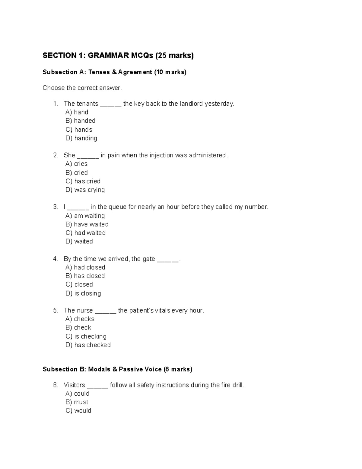 English Practice 1: Grammar MCQs, Cloze, Vocabulary & Comprehension ...
