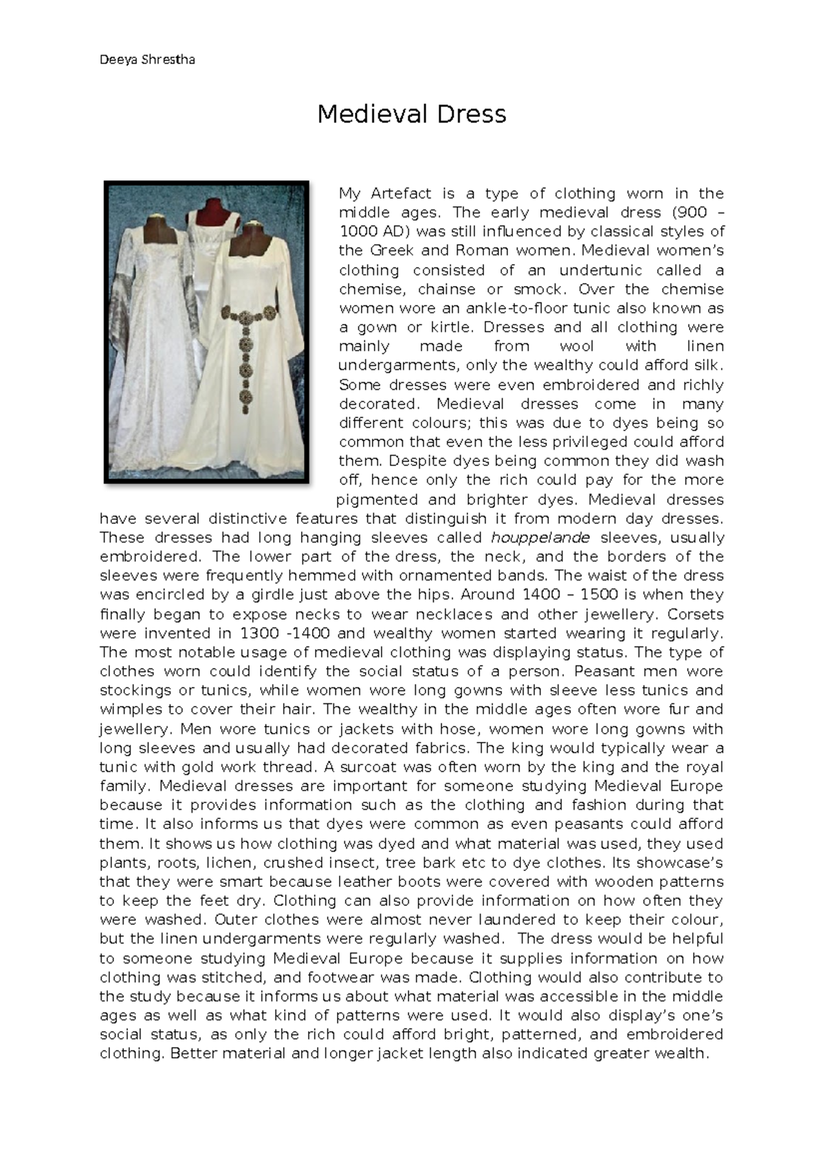 Medieval Dress Analysis: Clothing & Status in the Middle Ages - Studocu