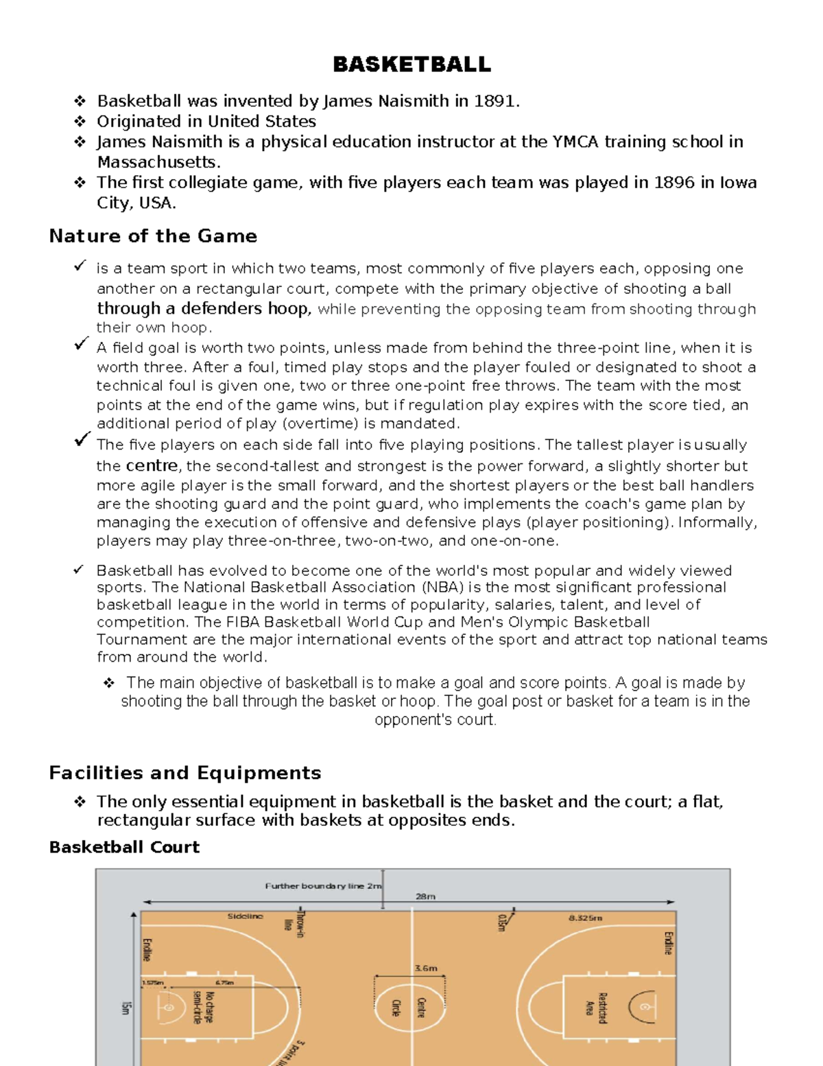 Basketball Overview: History, Rules, and Court Dimensions - Studocu