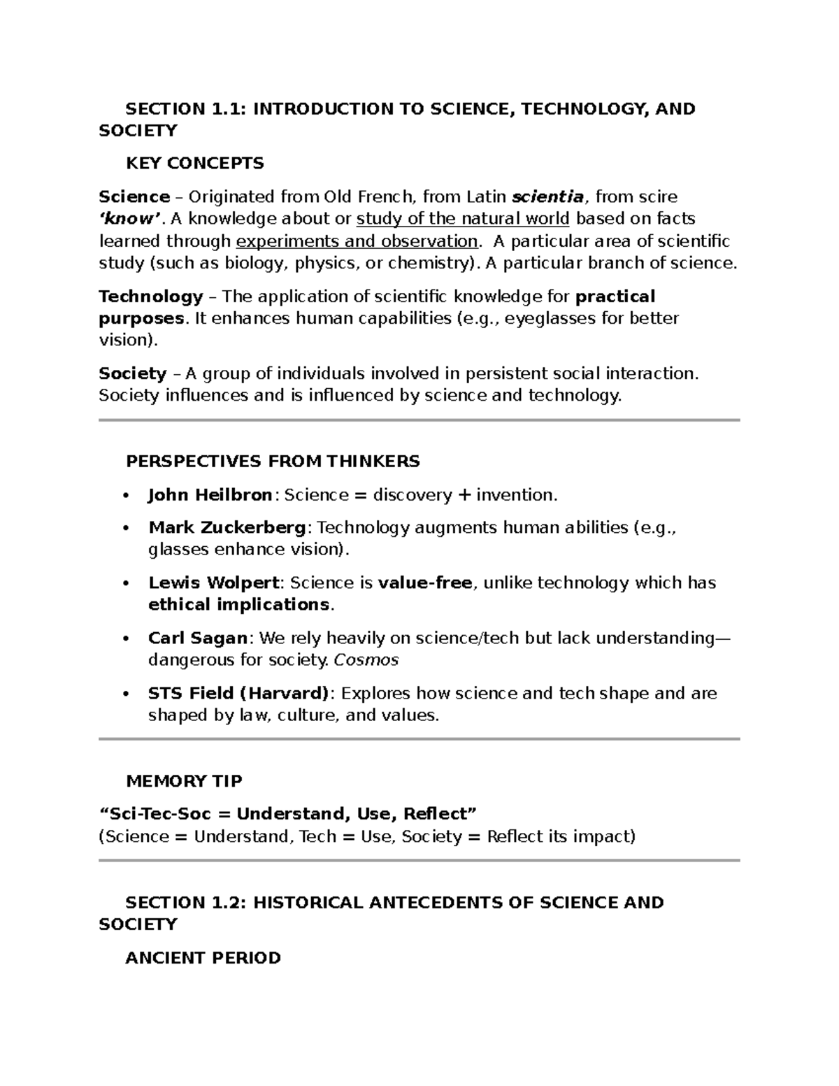 STS Section 1-3: Key Concepts in Science, Technology, and Society - Studocu