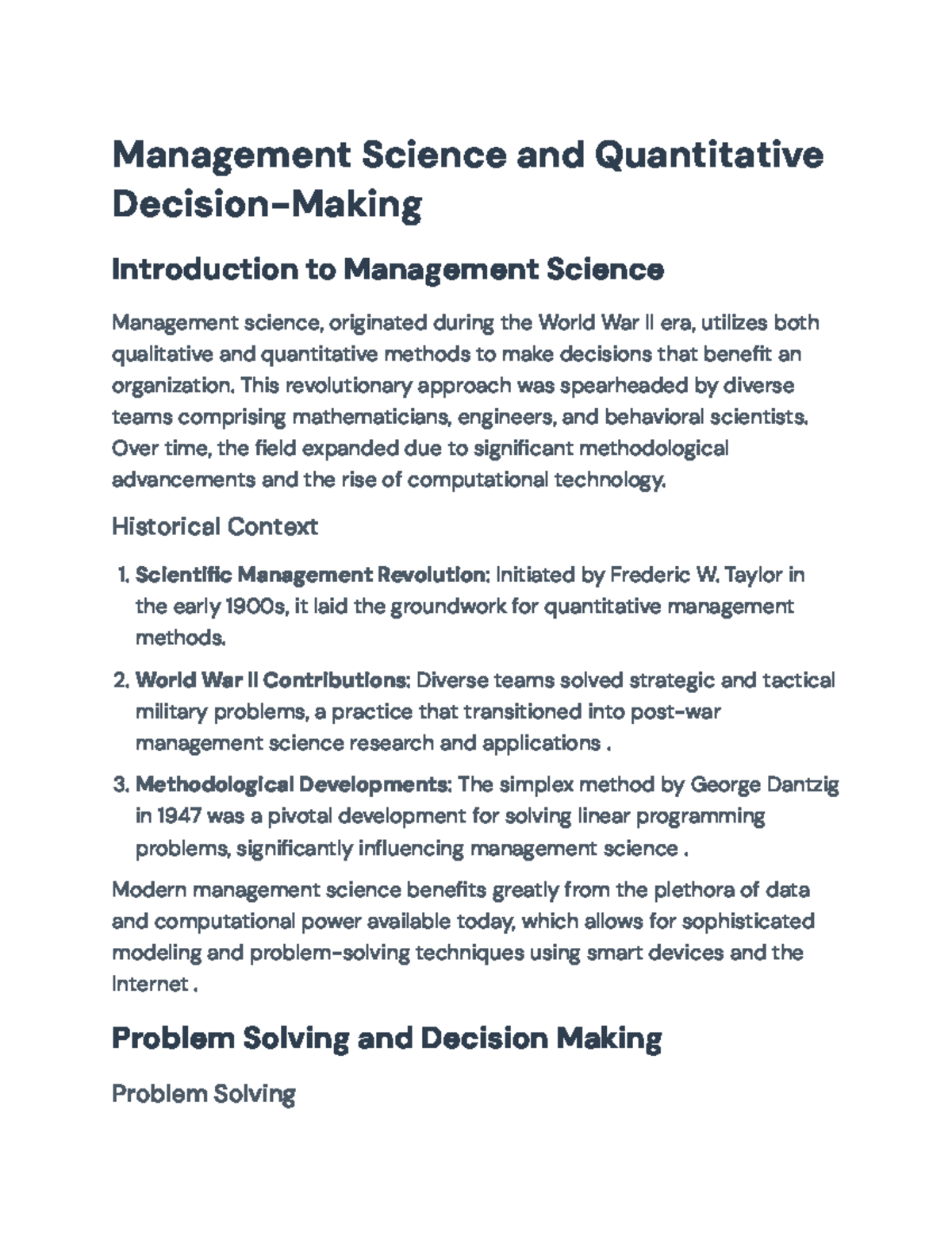 Management Science and Quantitative Decision-Making Overview ...