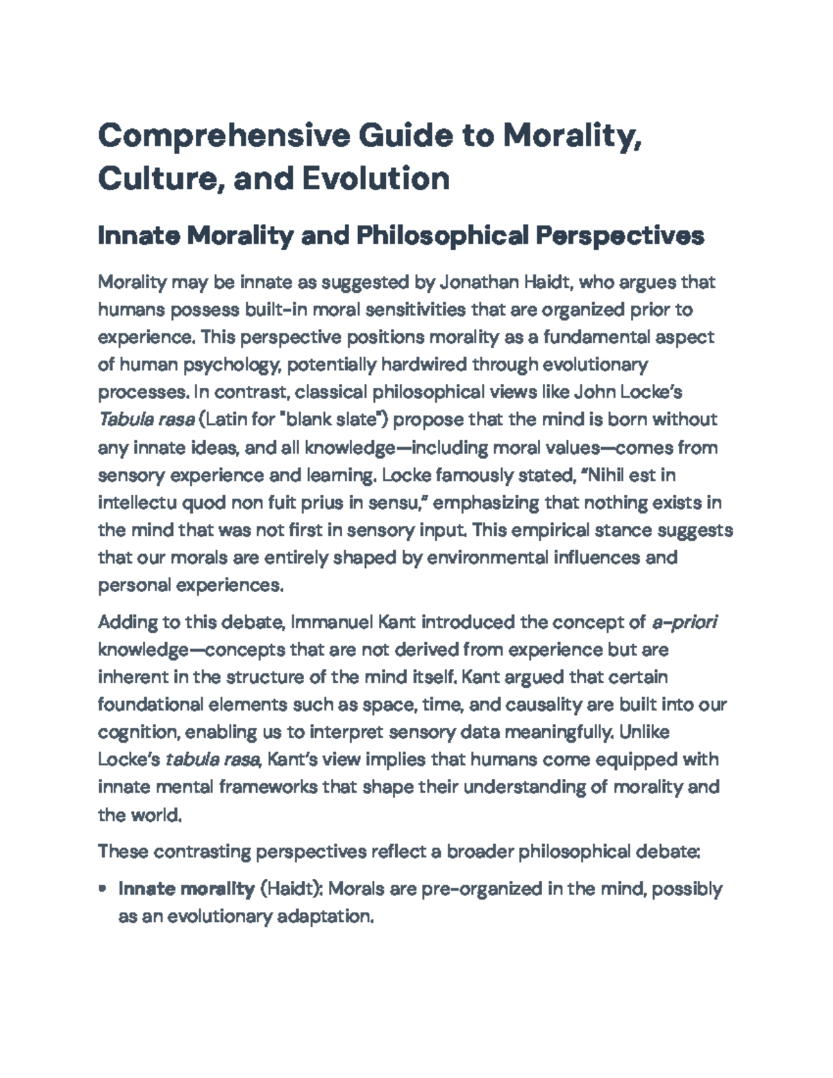 Comprehensive Overview of Morality, Culture, and Evolution in ...