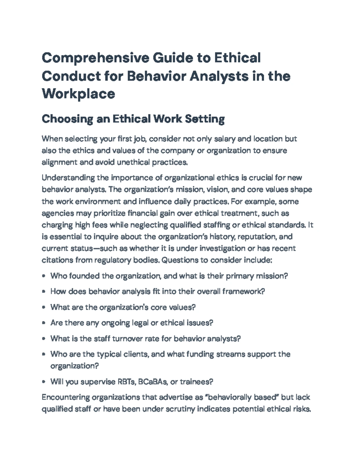 Comprehensive Guide to Ethical Practices for Behavior Analysts: BACB ...