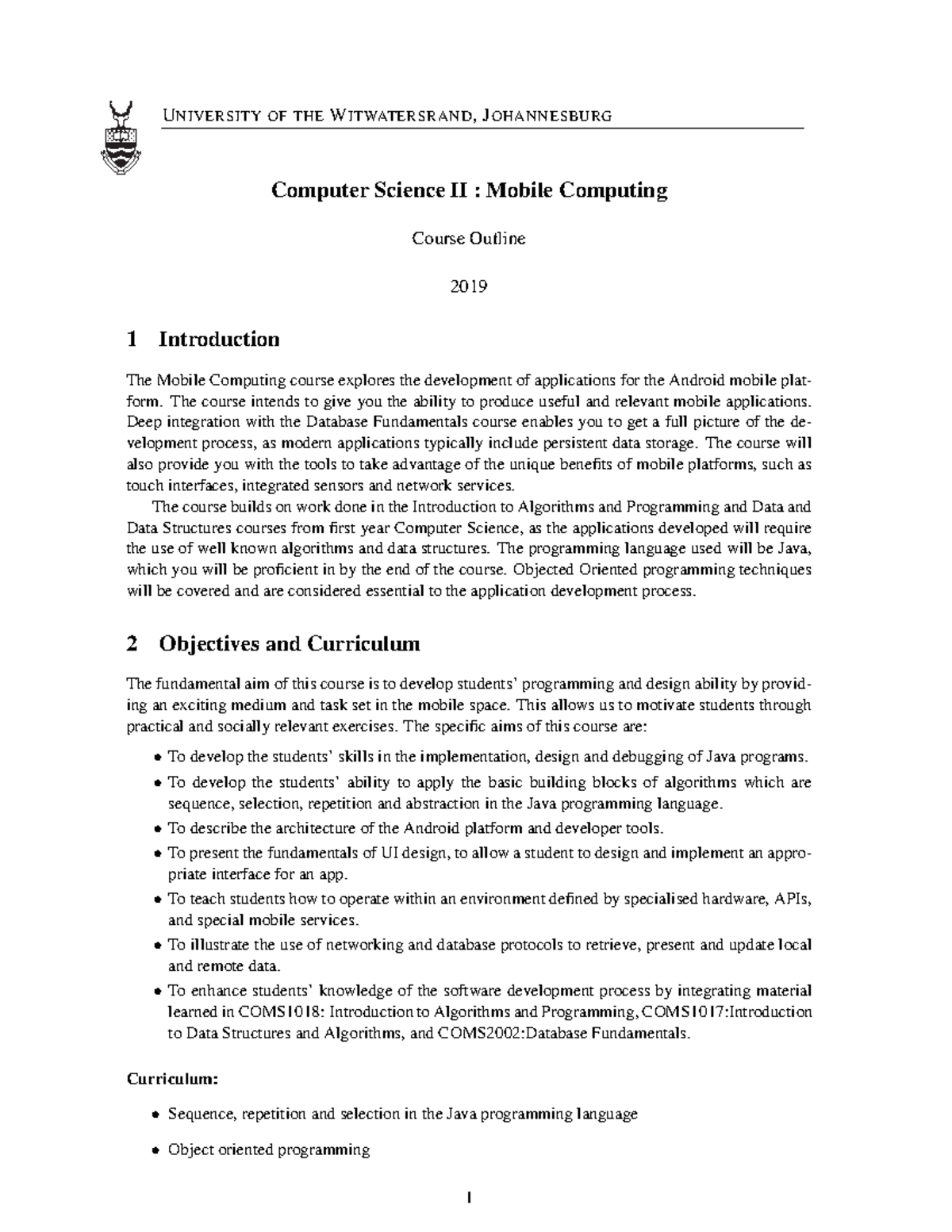COMS2002: Mobile Computing Course Outline - 2019 - Studocu