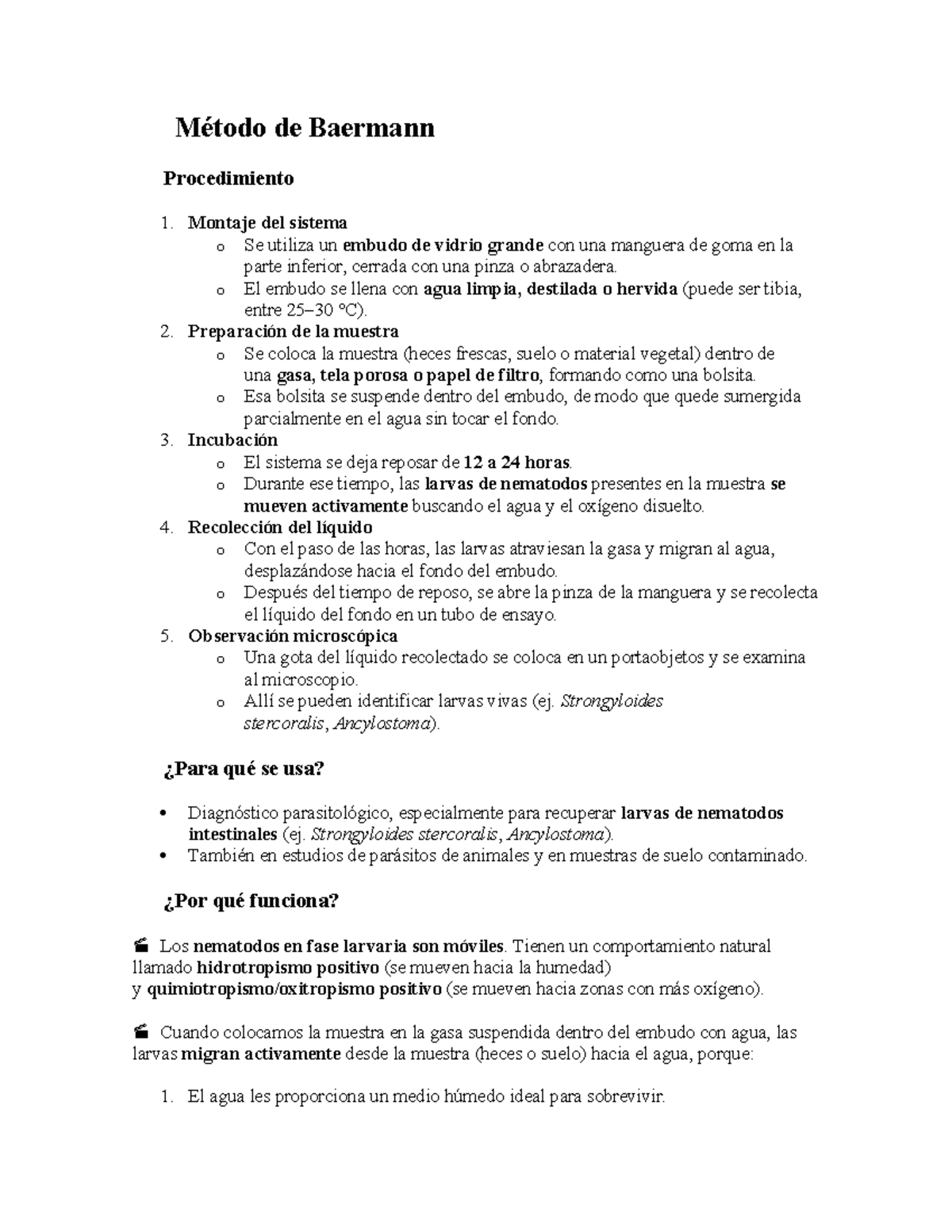Método de Baermann y Sedimentación Rápida en Diagnóstico Parasitológico ...