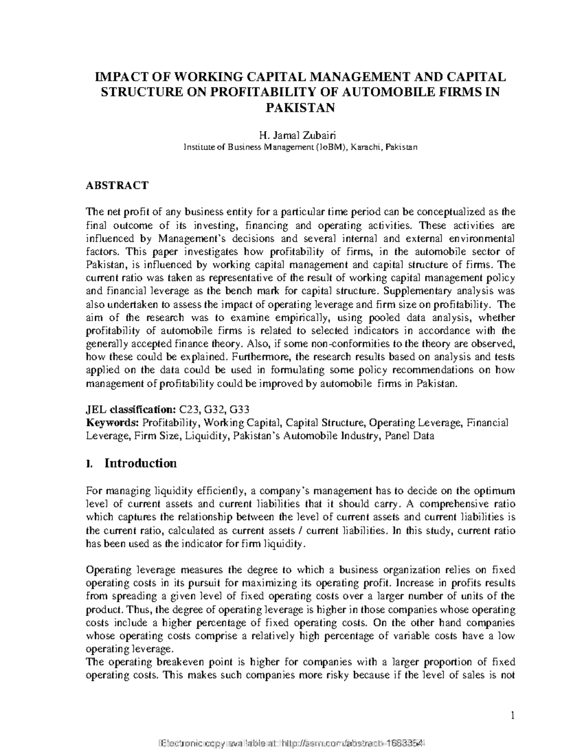 Impact of Working Capital & Capital Structure on Profitability of ...