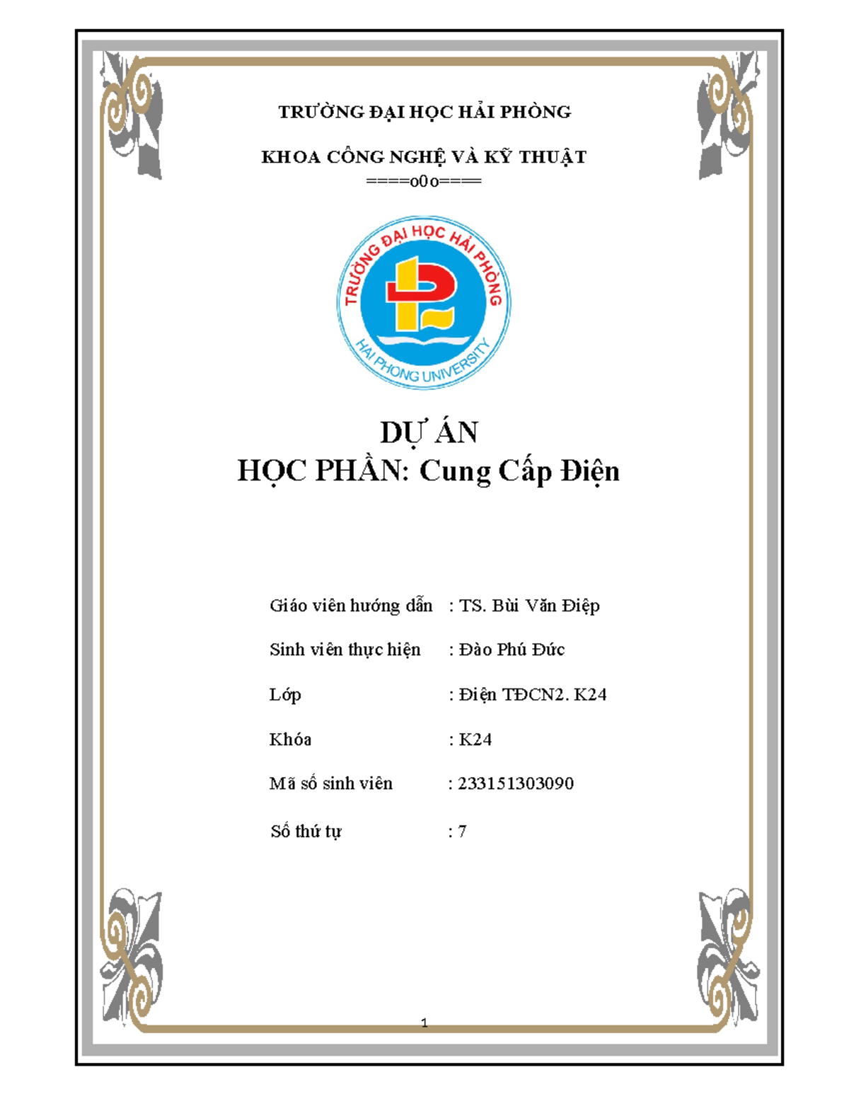 Cung Cấp Điện - Dự Án Học Phần K24 - Điê TĐCN2 - Studocu