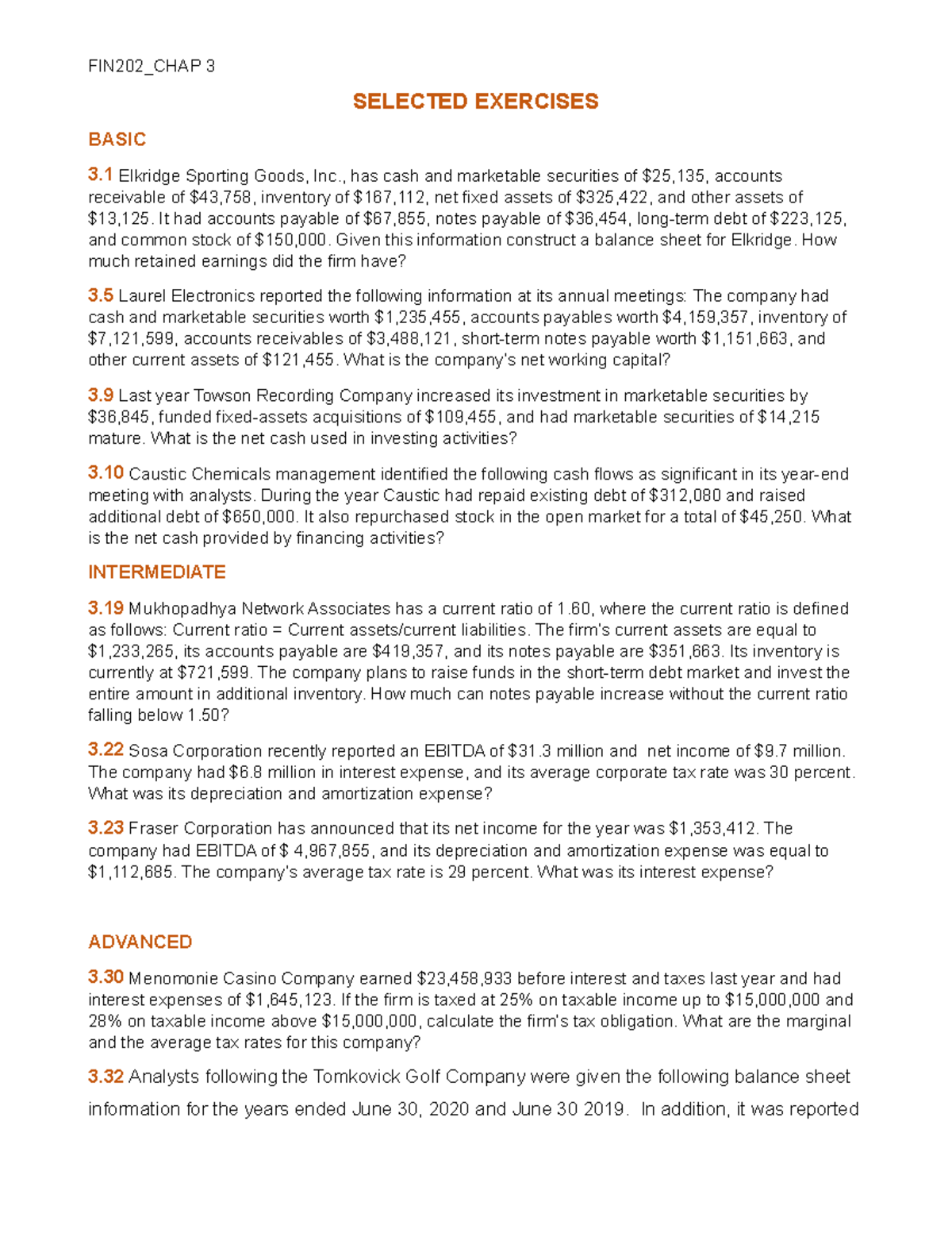 FIN202_CHAP 4 SELECTED EXERCISES AND SOLUTIONS - Studocu