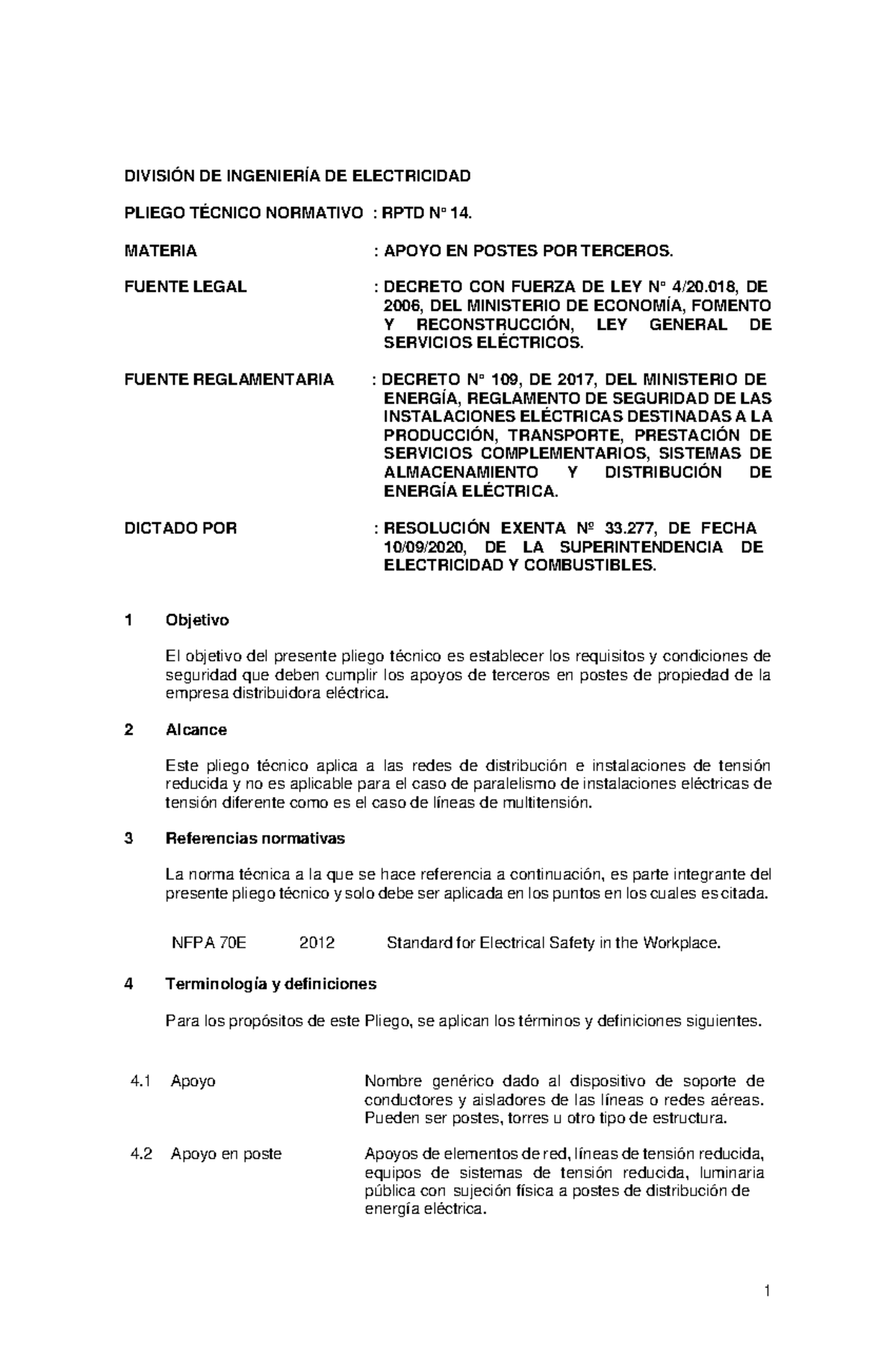 RPTD 14: Normas Técnicas para Apoyo en Postes de Electricidad - Studocu