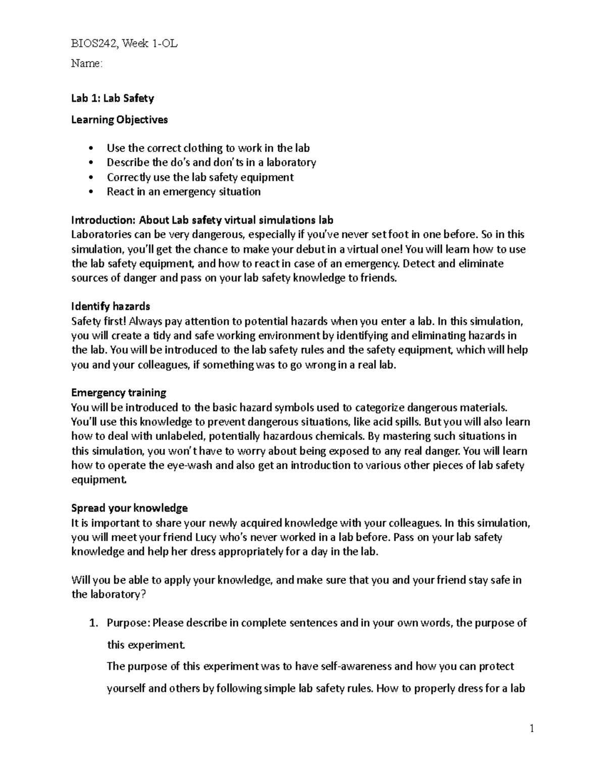 Micro 101: Lab Safety - Virtual Lab Overview and Guidelines - Studocu