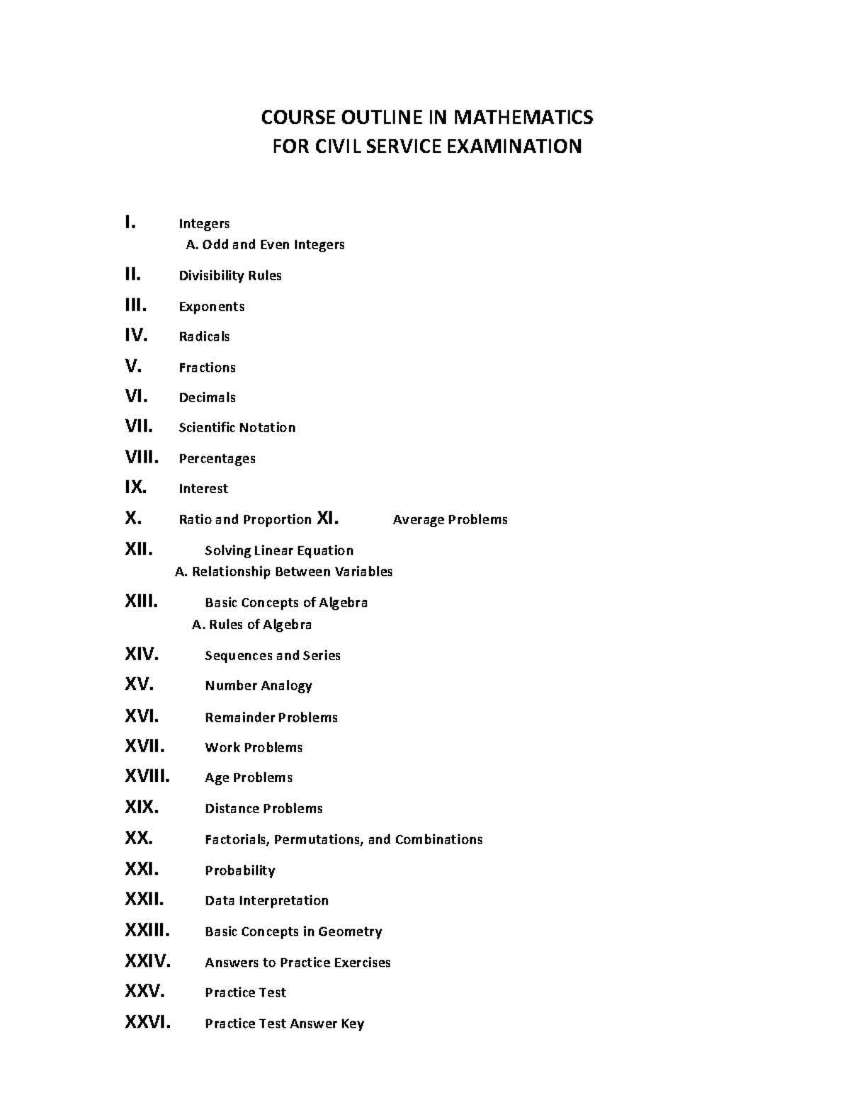 425027670 Civil Service Examination Math Repaired - COURSE OUTLINE IN ...