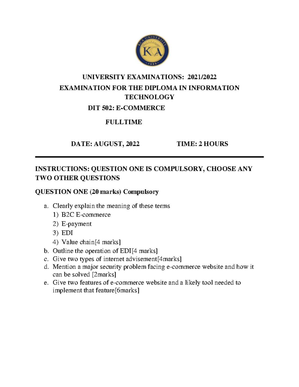 E-Commerce 10: Mandatory Assignment for DIT 502 Exam - Studocu