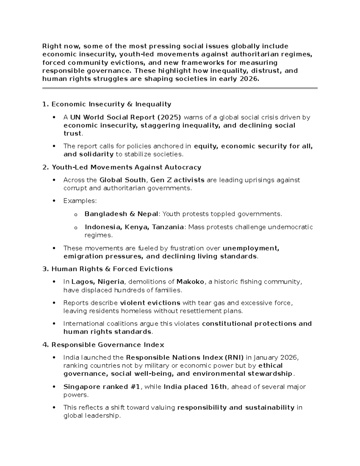 Global Social Issues 2026: Economic Insecurity & Governance Trends ...