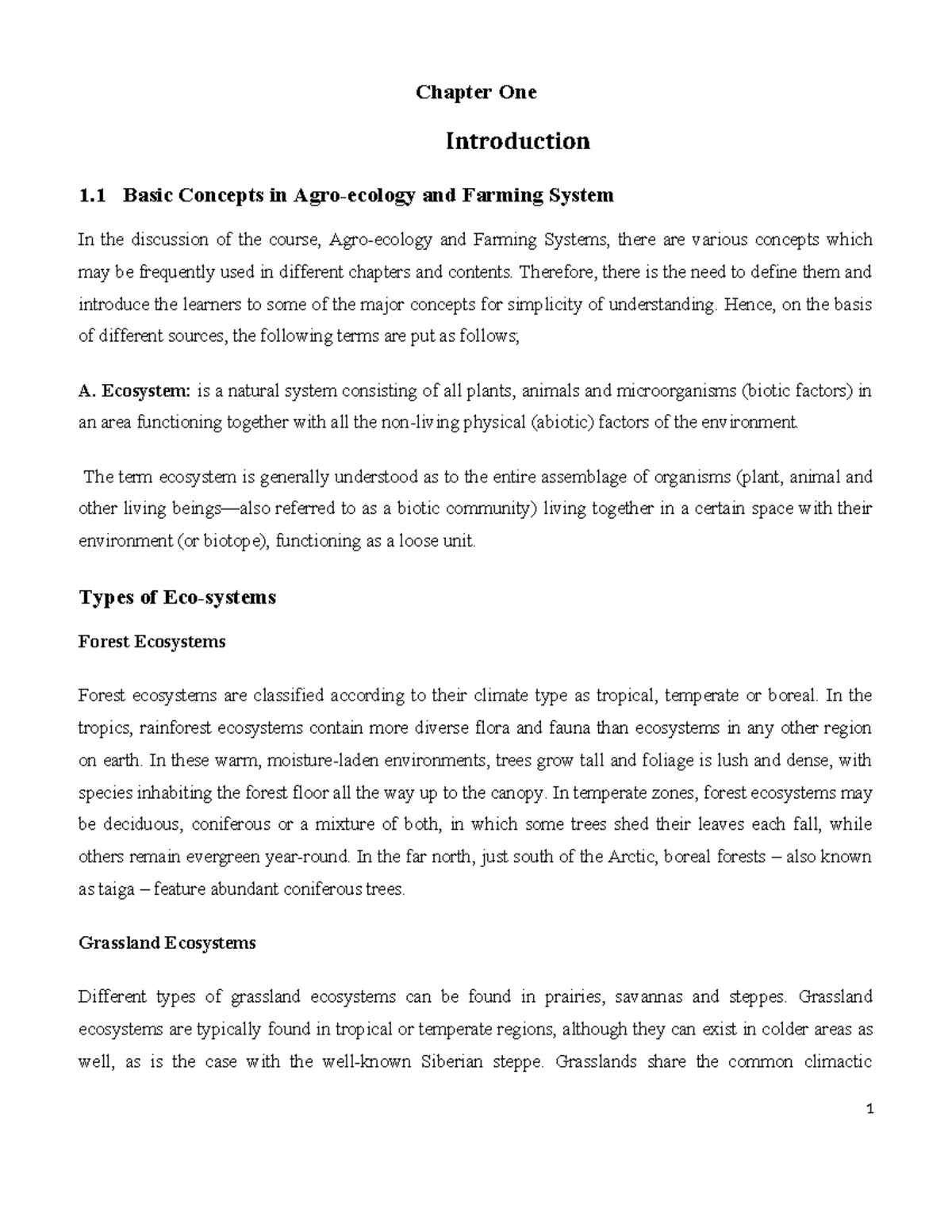 Agro-ecology Handout: Chapter 1 & 2 Overview and Key Concepts - Studocu