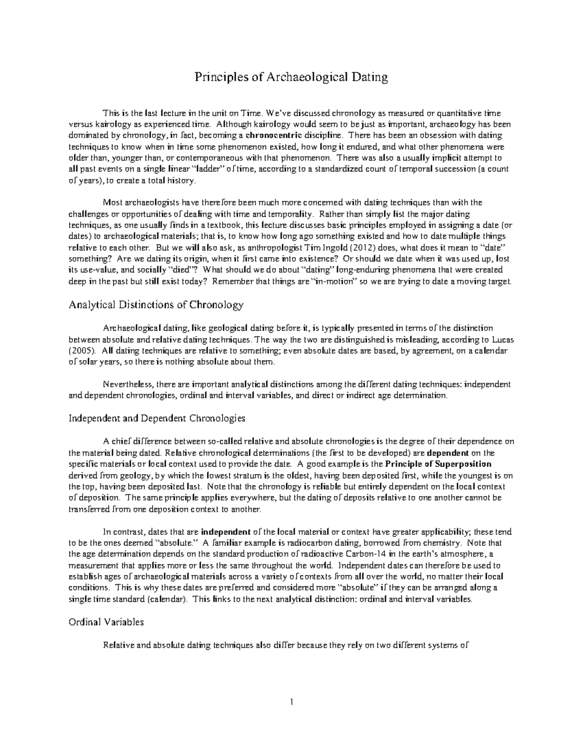 Principles of Archaeological Dating Techniques and Case Studies (ARCH ...
