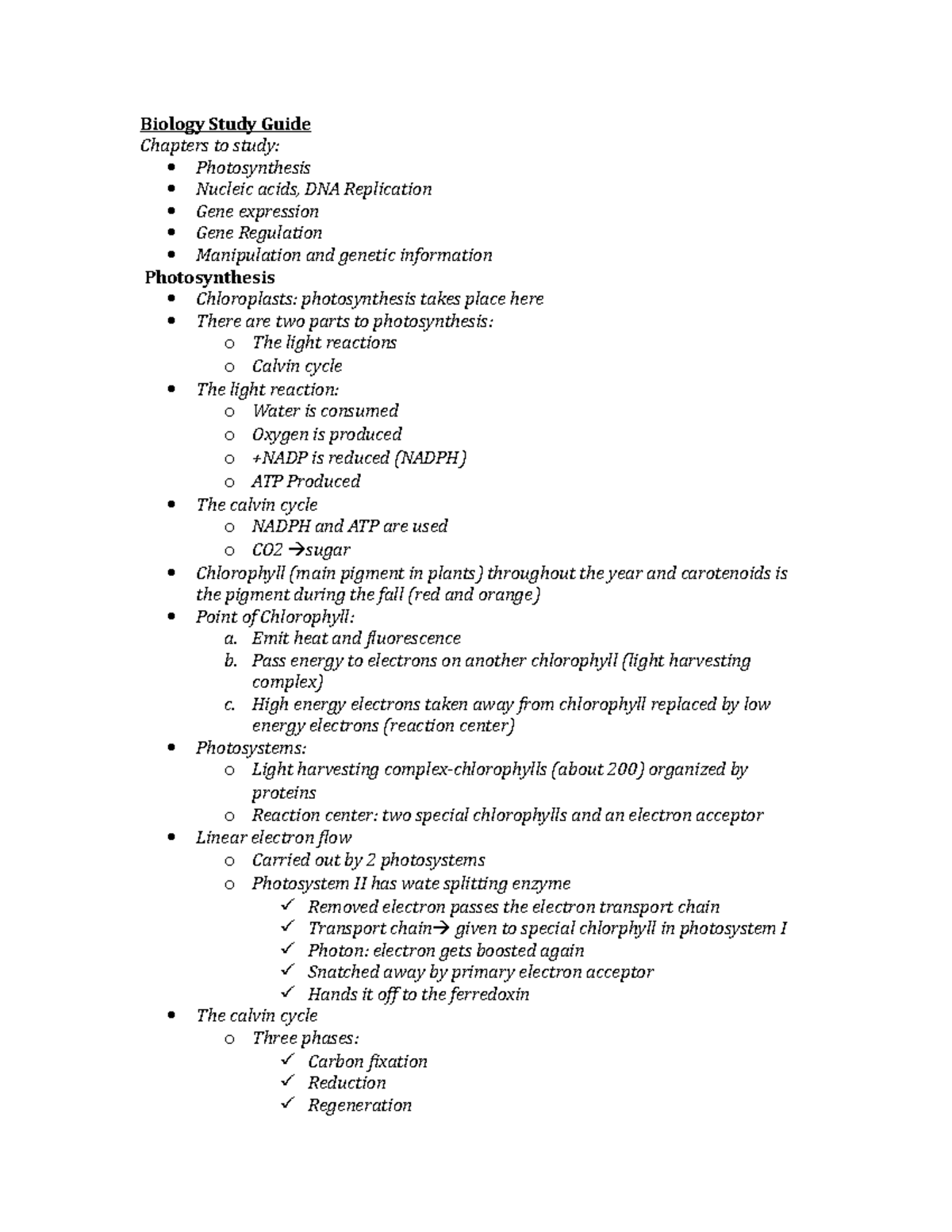 Biology 202: Test 2 Study Guide on Photosynthesis & DNA Replication ...