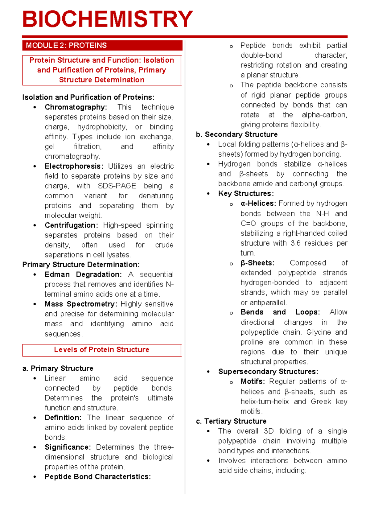 M2B - Final Exam Study Guide on Protein Structure and Function - Studocu