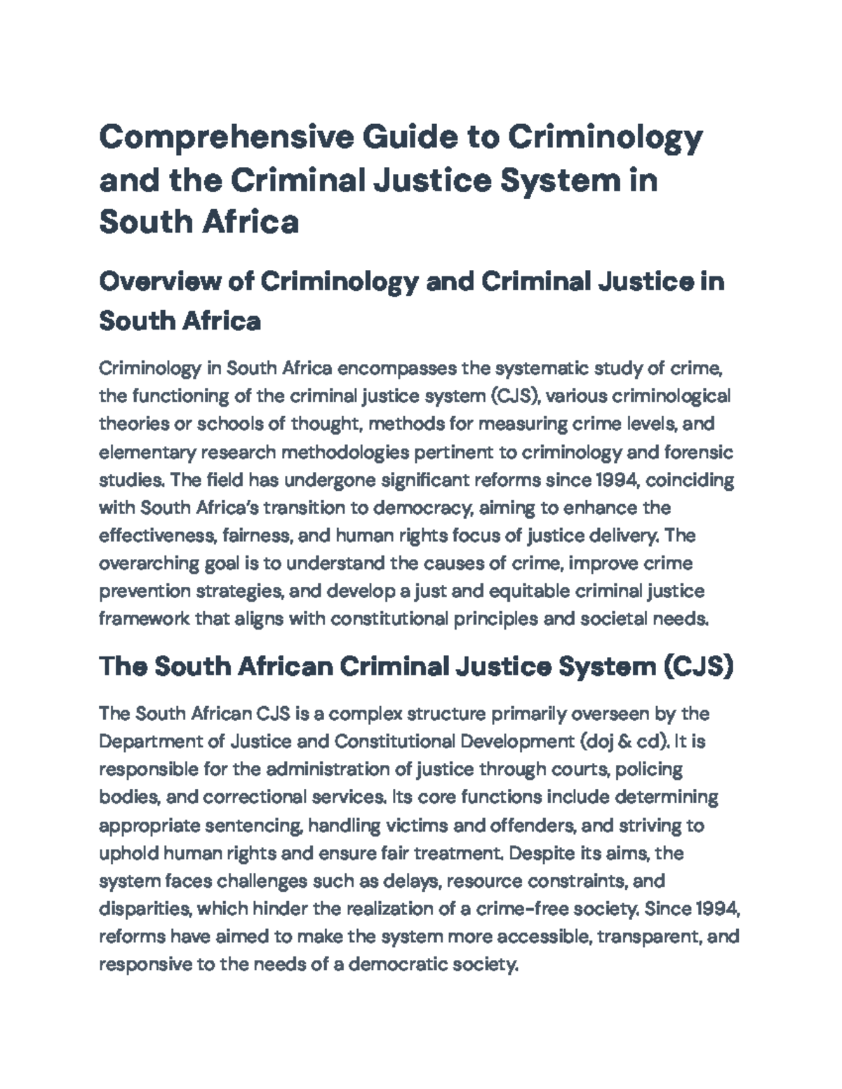 Comprehensive Overview of Criminology & Criminal Justice in South ...