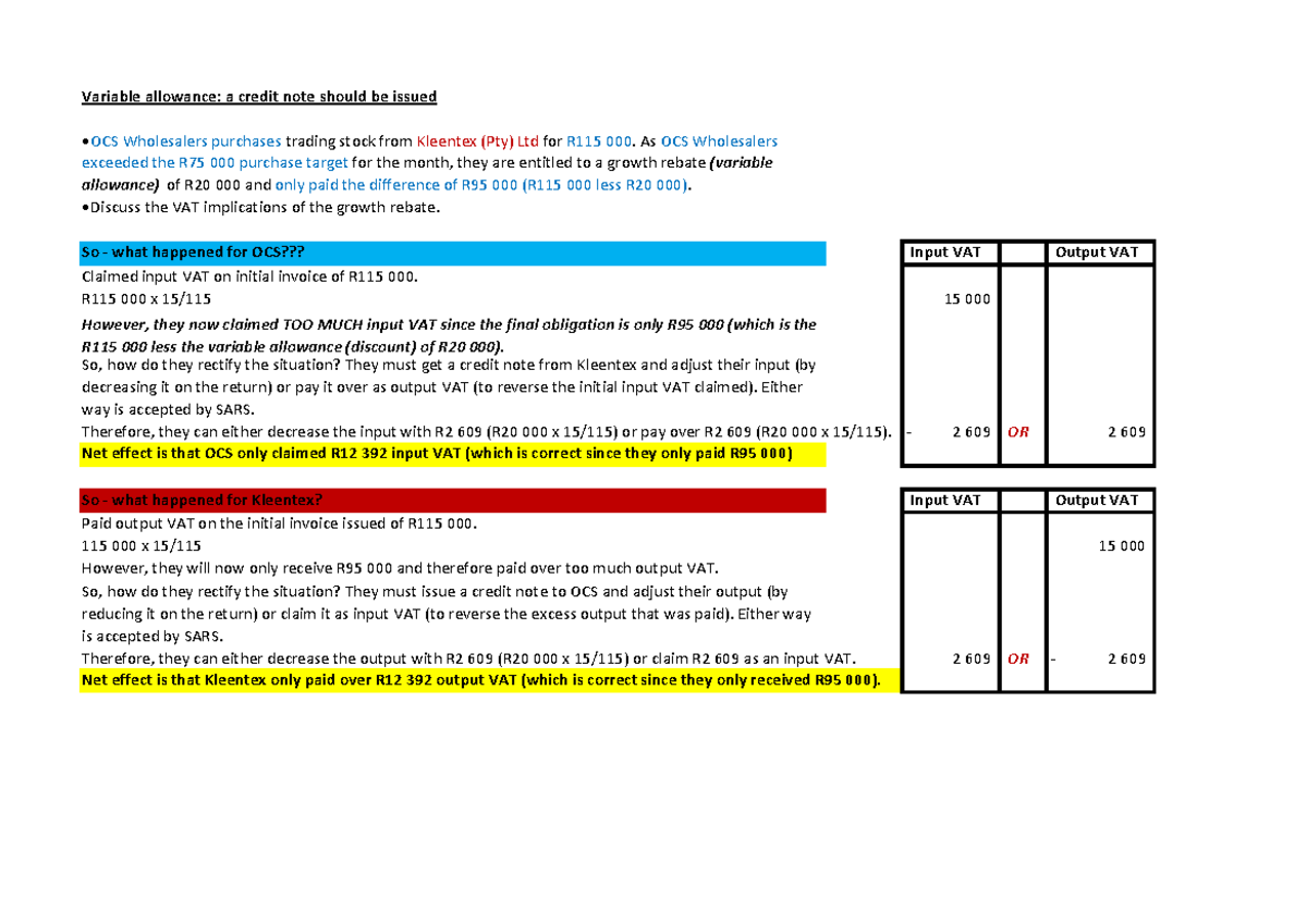Variable Allowances Explained: VAT Adjustments for OCS & Kleentex - Studocu